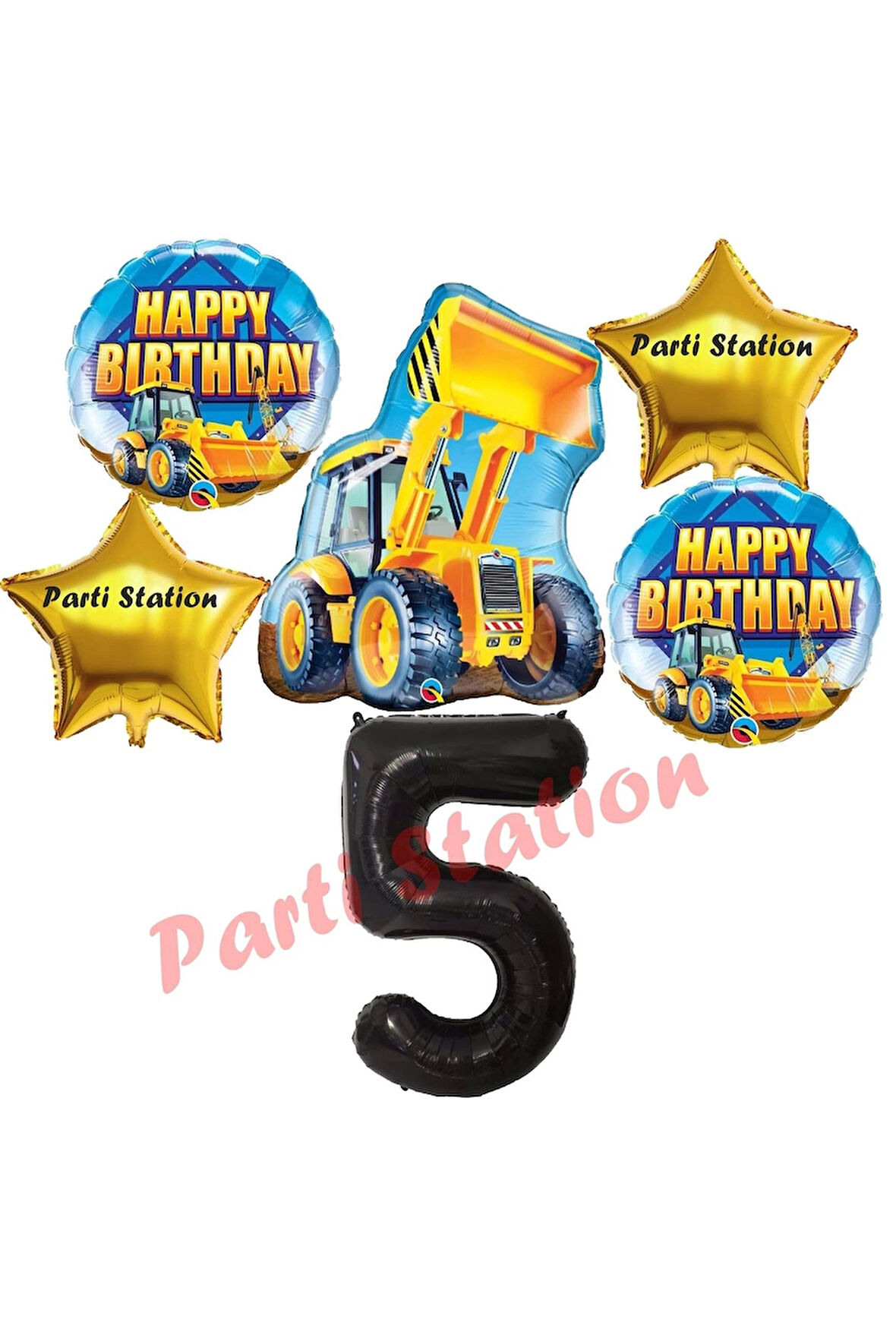İnşaat Konsept 9 Yaş Doğum Günü Balon Set Kamyon Kepçe Balon ve Siyah Rakam Balon Parti Set