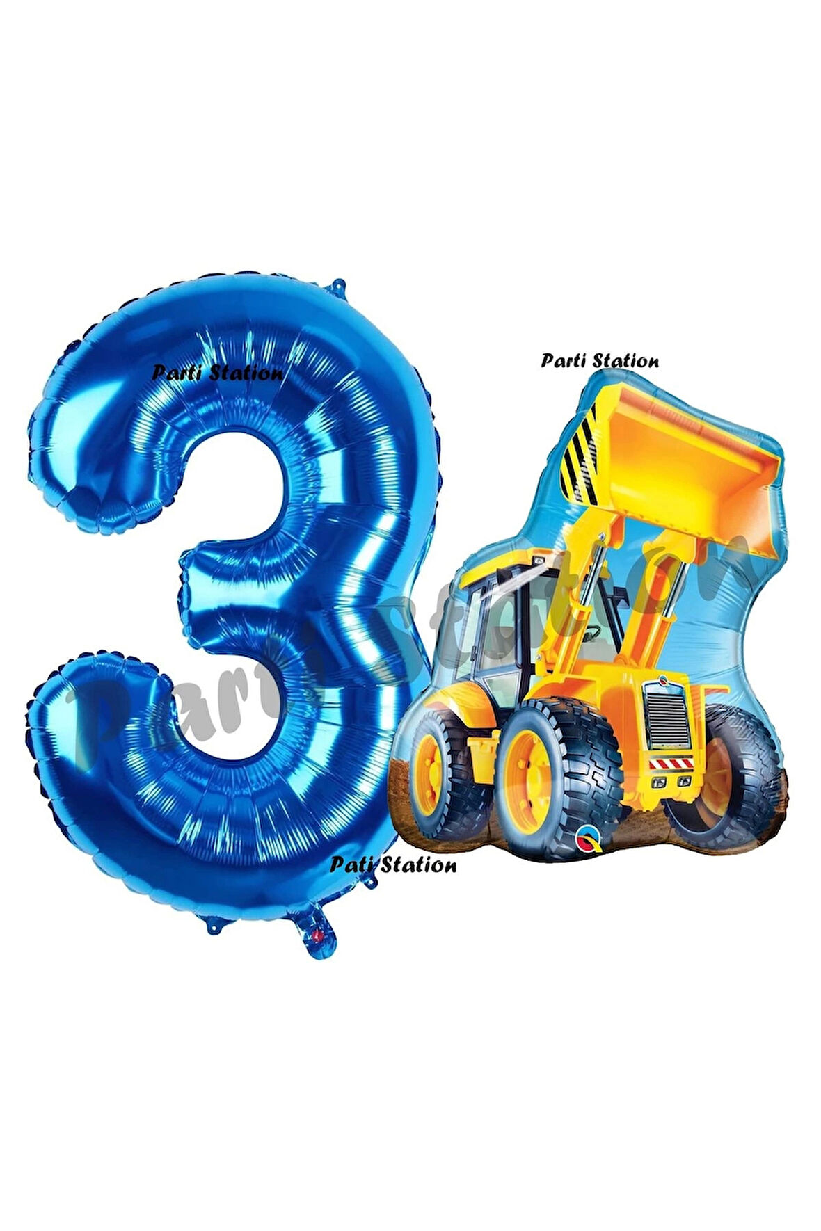 İnşaat Konsept 7 Yaş Doğum Günü Balon Set Kamyon Kepçe Balon ve Lacivert Rakam Balon Parti Set