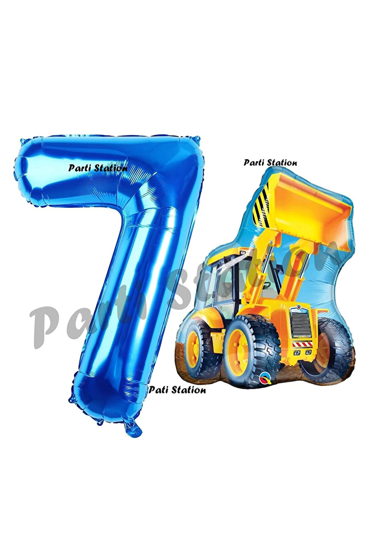 İnşaat Konsept 7 Yaş Doğum Günü Balon Set Kamyon Kepçe Balon ve Lacivert Rakam Balon Parti Set