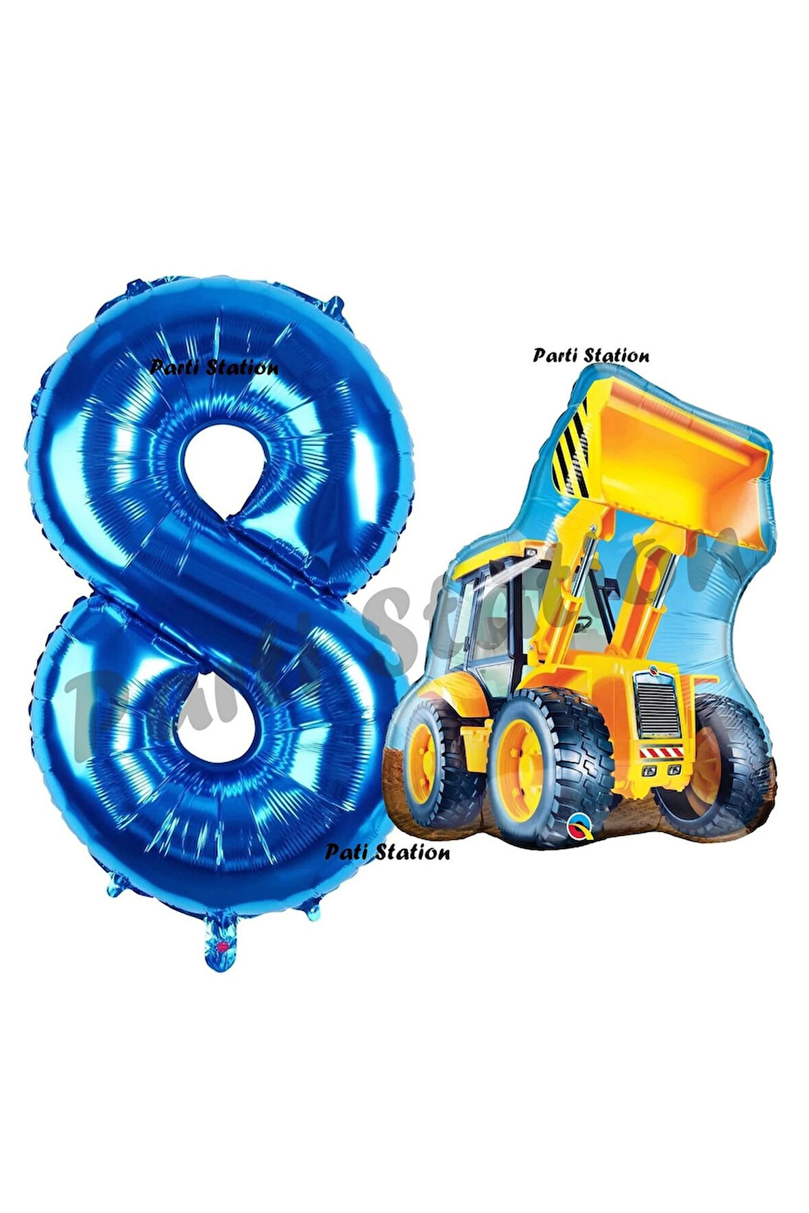 İnşaat Konsept 7 Yaş Doğum Günü Balon Set Kamyon Kepçe Balon ve Lacivert Rakam Balon Parti Set