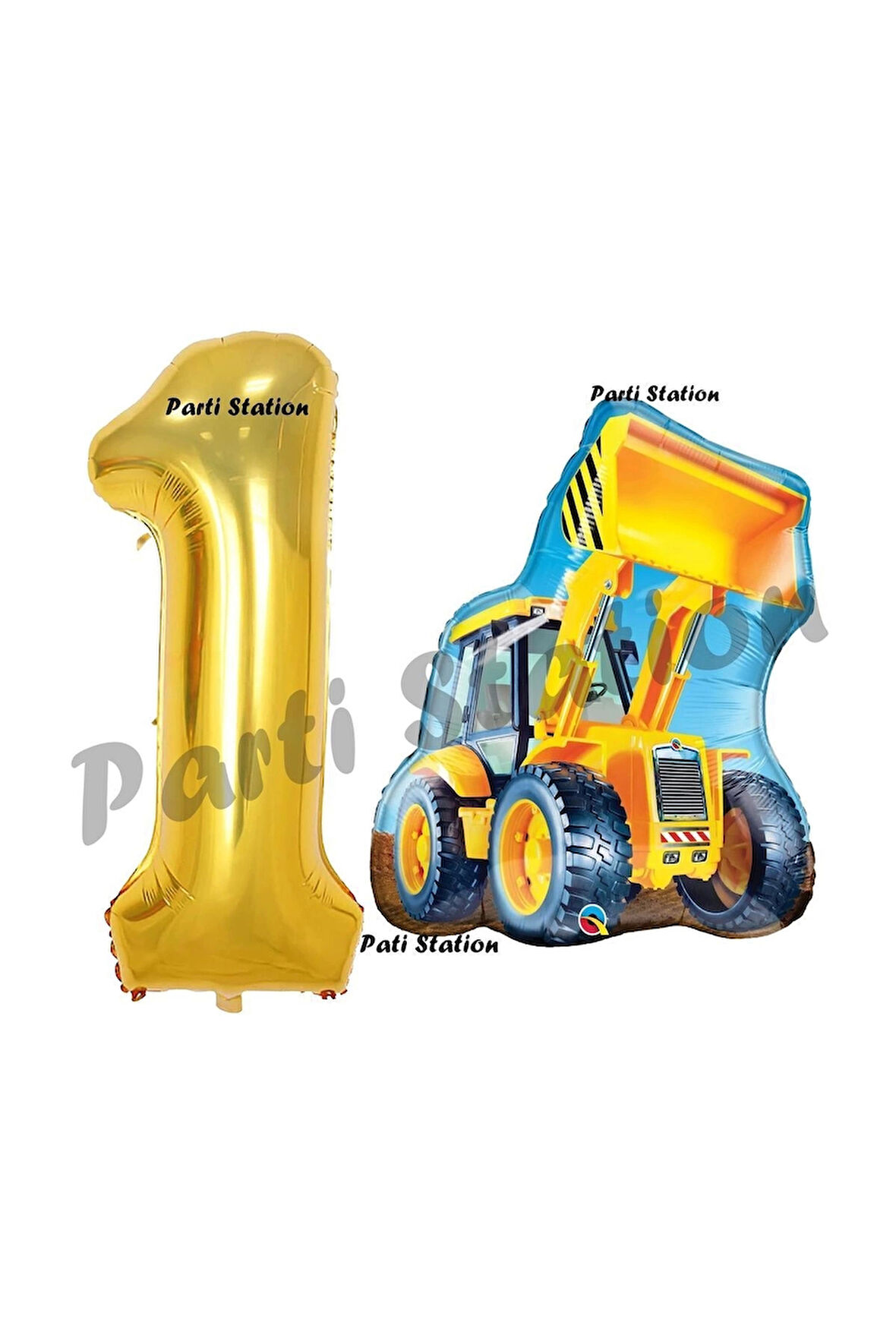 İnşaat Konsept 2 Yaş Doğum Günü Balon Set Kepçe Balon ve Gold Rakam Balon Parti Set