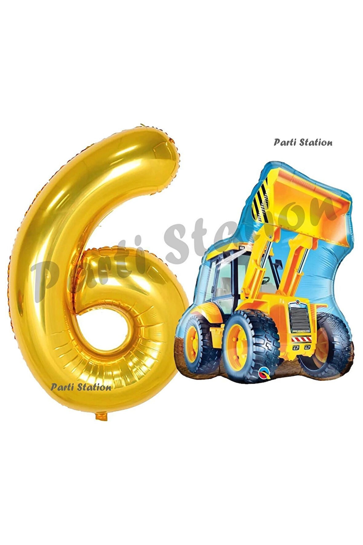 İnşaat Konsept 2 Yaş Doğum Günü Balon Set Kepçe Balon ve Gold Rakam Balon Parti Set