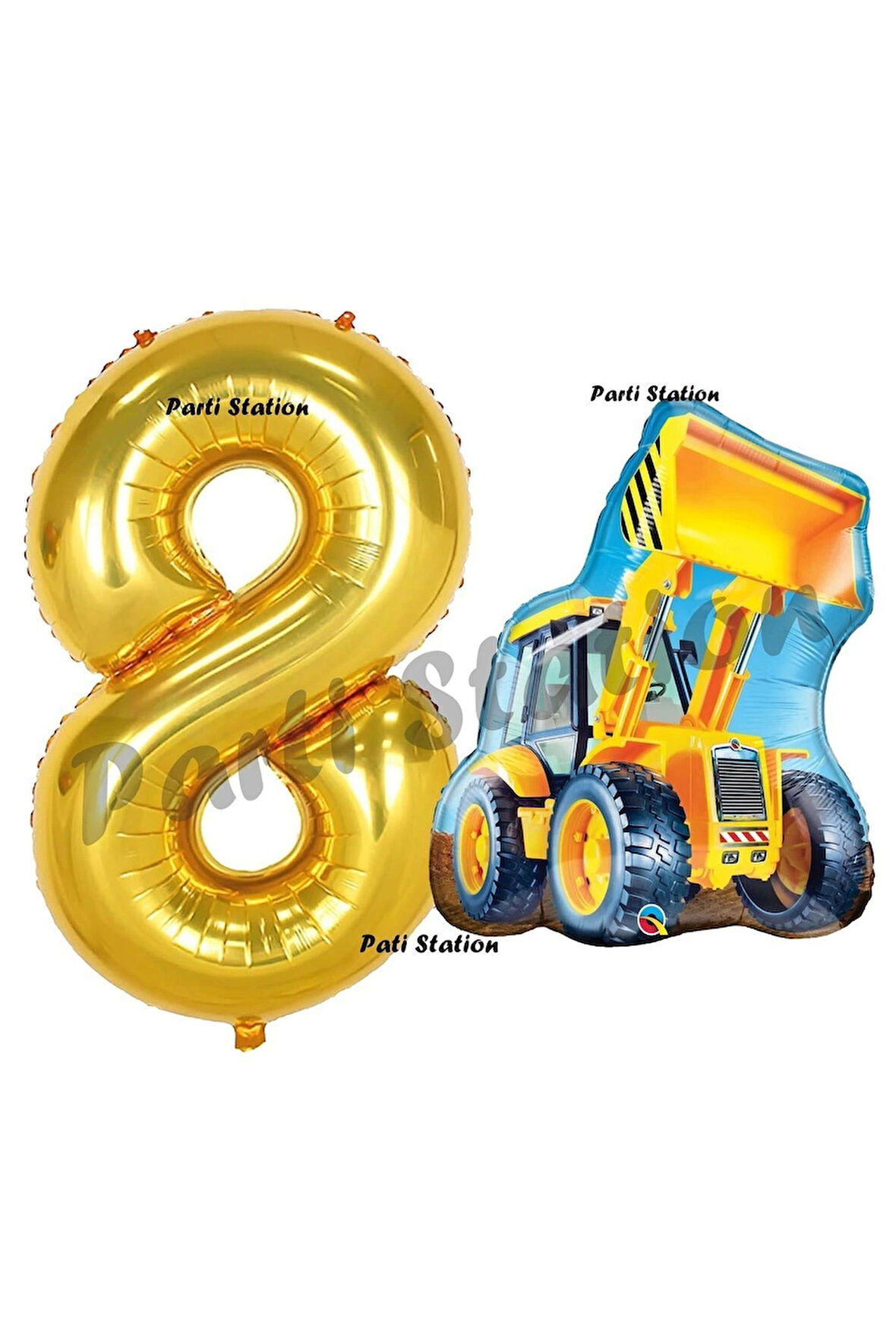 İnşaat Konsept 2 Yaş Doğum Günü Balon Set Kepçe Balon ve Gold Rakam Balon Parti Set