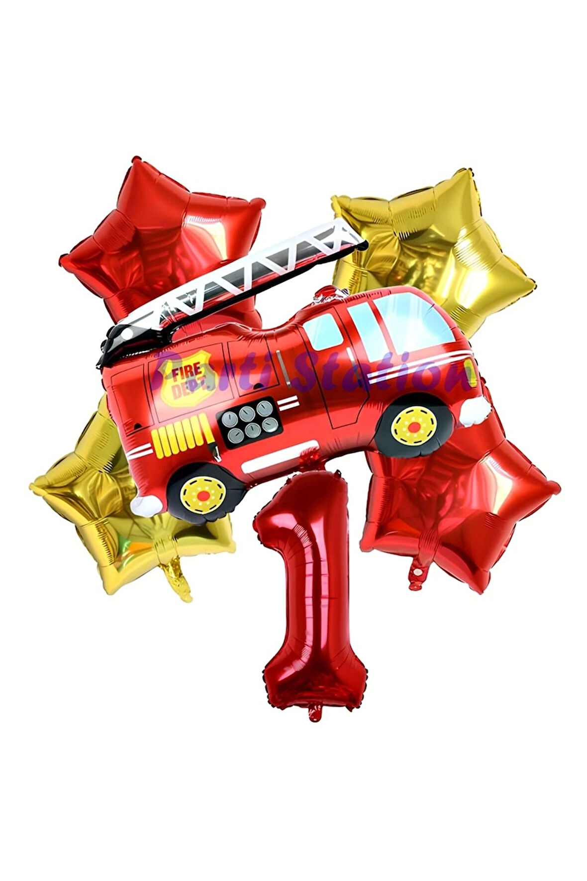 İtfaiye Fireman Balon 4 Yaş Doğum Günü Balon Set Araçlar Konsept İtfaiye Balon ve Rakam Balon