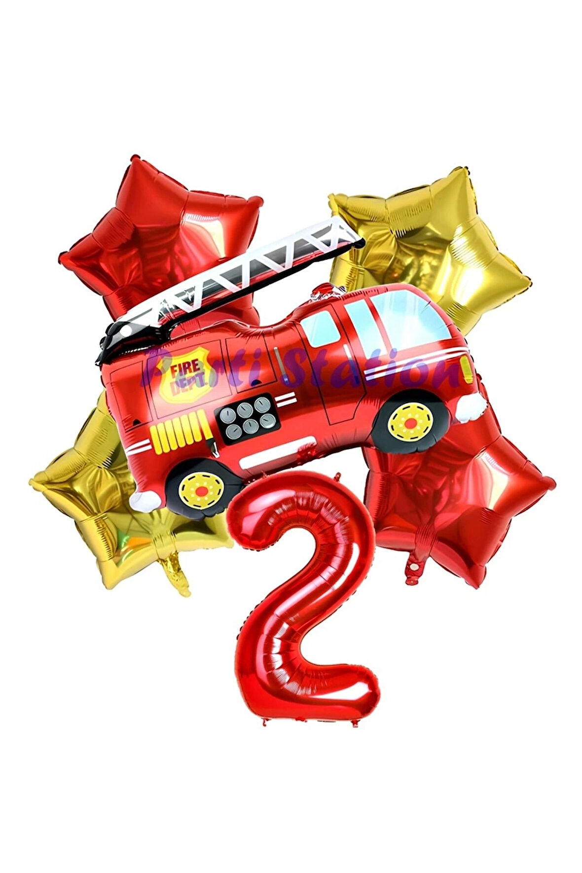 İtfaiye Fireman Balon 4 Yaş Doğum Günü Balon Set Araçlar Konsept İtfaiye Balon ve Rakam Balon