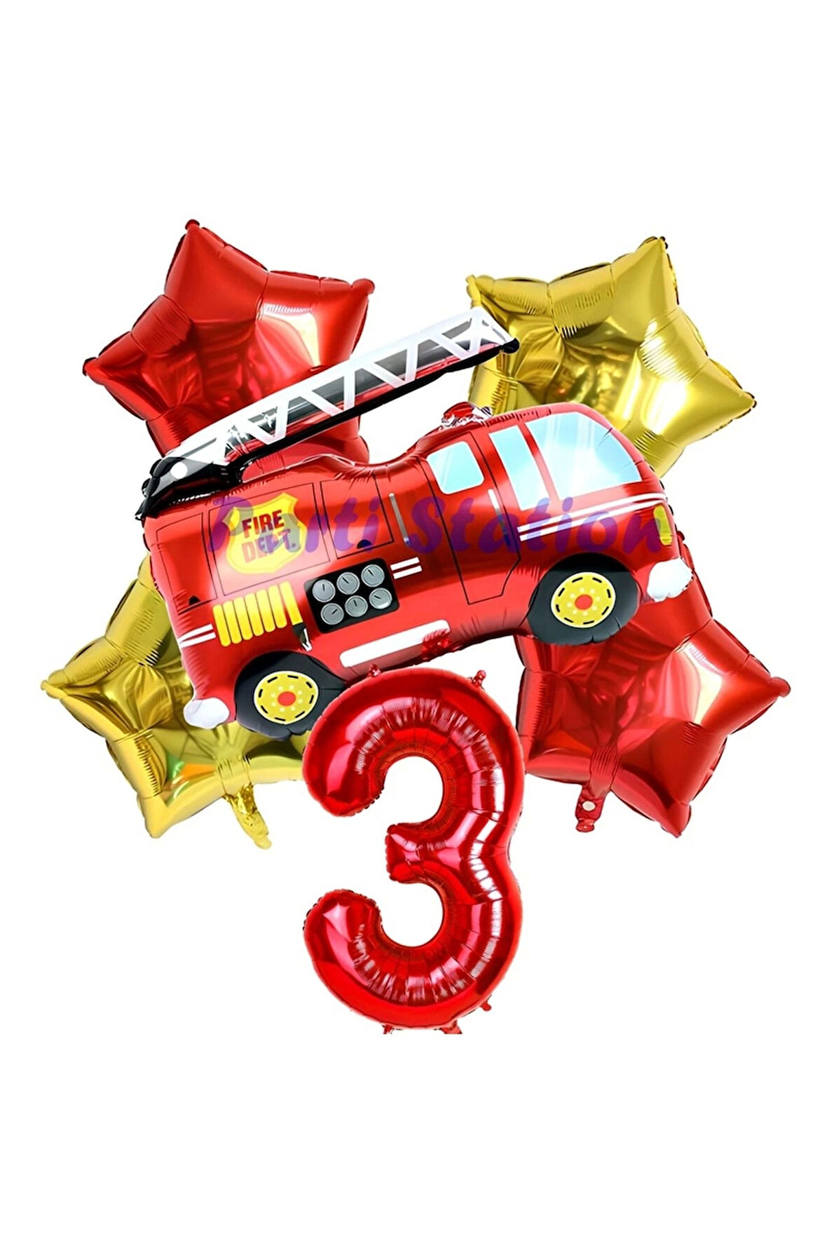 İtfaiye Fireman Balon 4 Yaş Doğum Günü Balon Set Araçlar Konsept İtfaiye Balon ve Rakam Balon