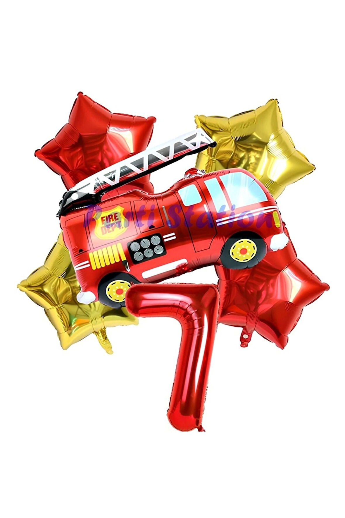 İtfaiye Fireman Balon 4 Yaş Doğum Günü Balon Set Araçlar Konsept İtfaiye Balon ve Rakam Balon