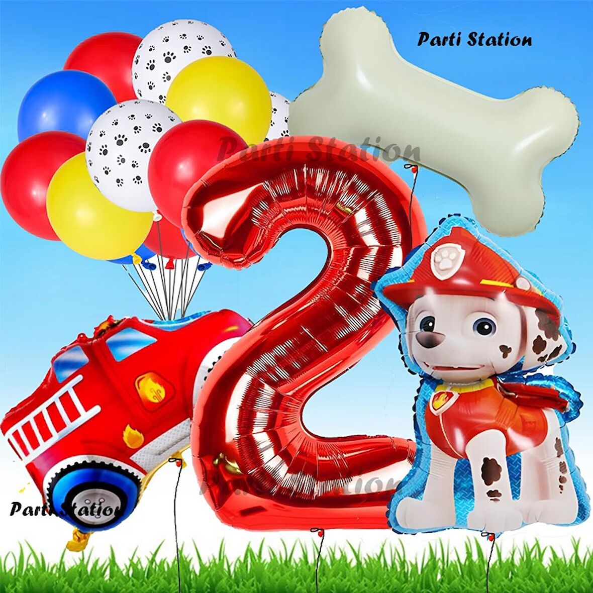 Paw Patrol Marshall İtfaiyeci Köpek Konsept 2 Yaş Doğum Günü Parti Balon Set Paw Patrol Kemik Balon