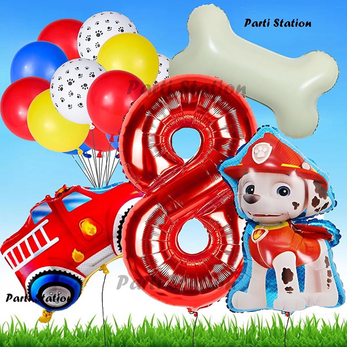 Paw Patrol Marshall İtfaiyeci Köpek Konsept 8 Yaş Doğum Günü Parti Balon Set Paw Patrol Kemik Balon