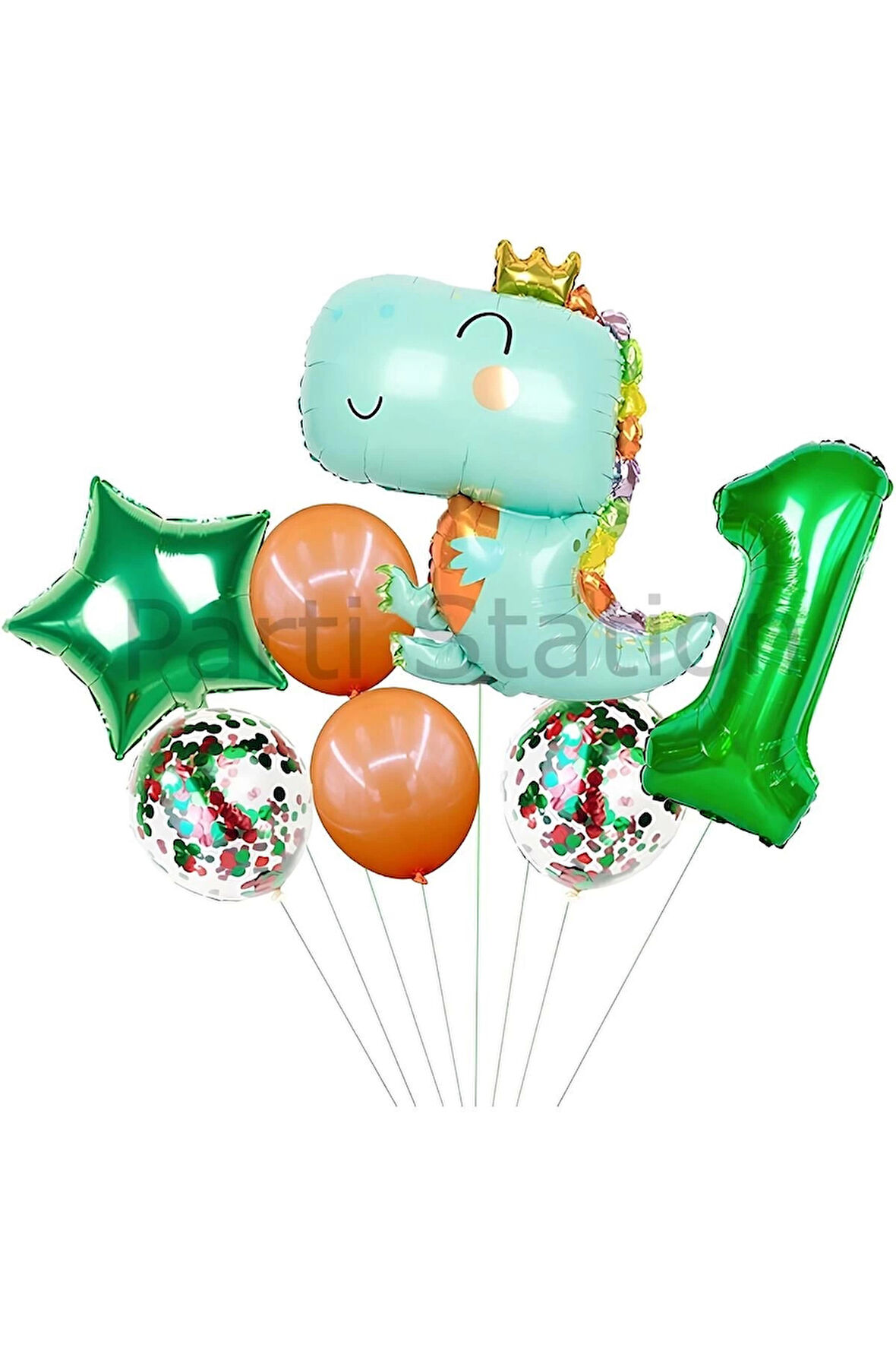Sevimli Dinozor Konsept Yeşil  5 Yaş Balon Set Jurassic Dinozor Tema Doğum Günü Folyo Balon Set