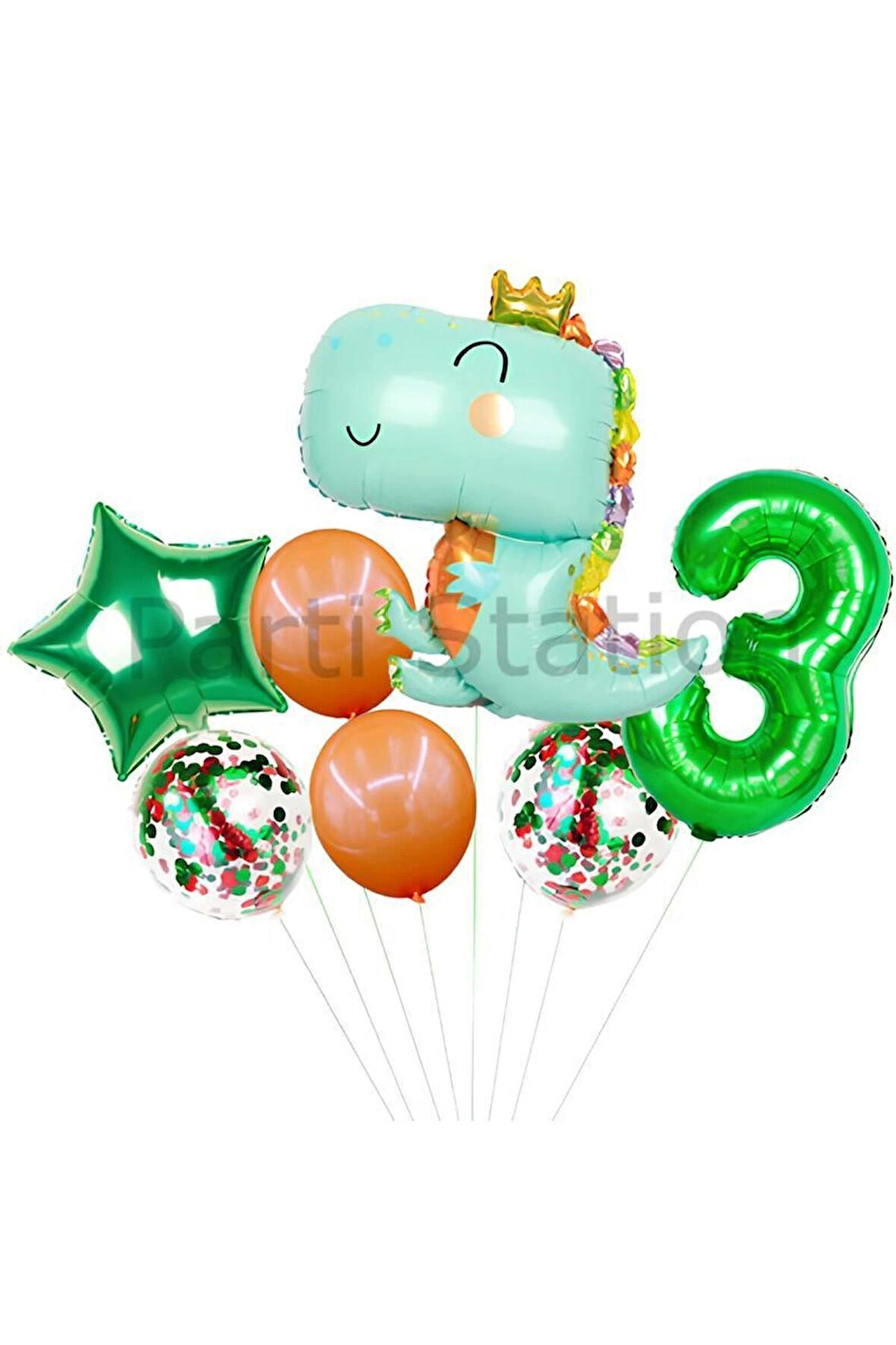 Sevimli Dinozor Konsept Yeşil  5 Yaş Balon Set Jurassic Dinozor Tema Doğum Günü Folyo Balon Set