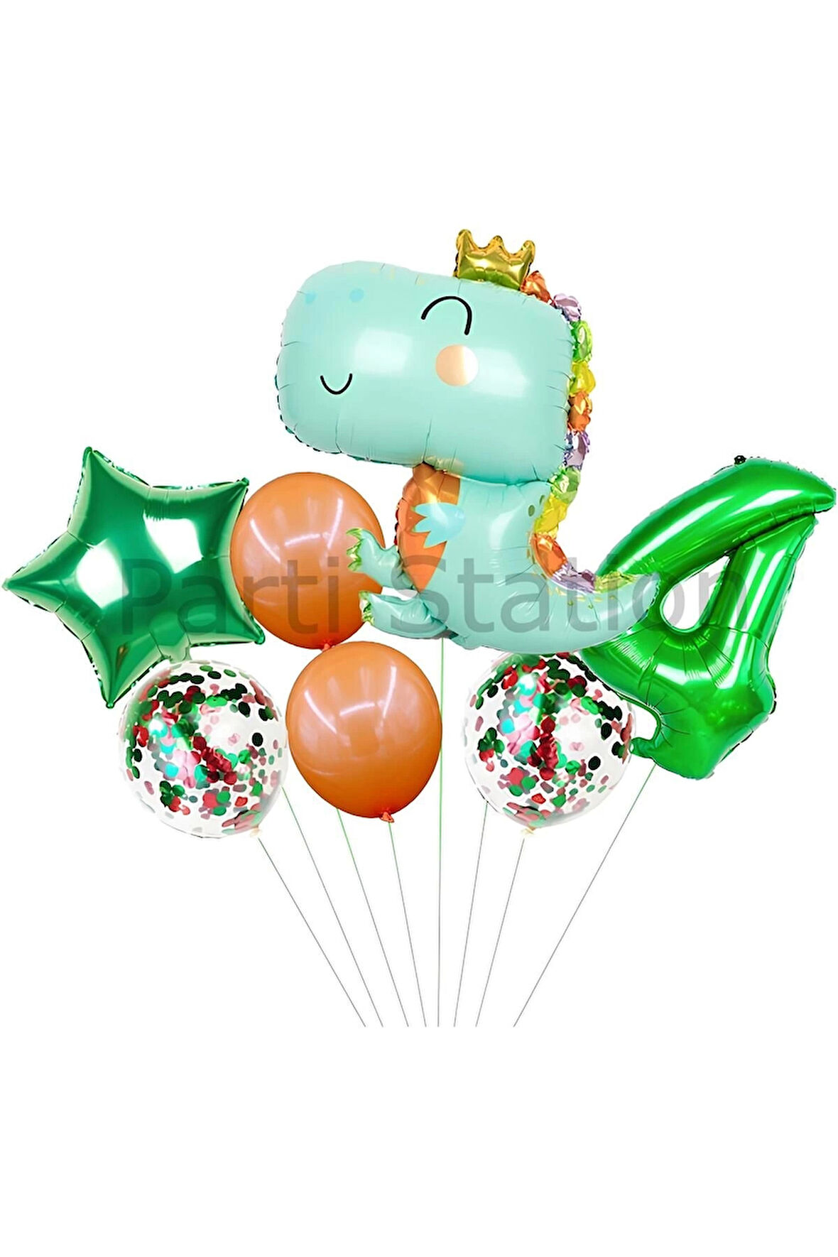 Sevimli Dinozor Konsept Yeşil  5 Yaş Balon Set Jurassic Dinozor Tema Doğum Günü Folyo Balon Set