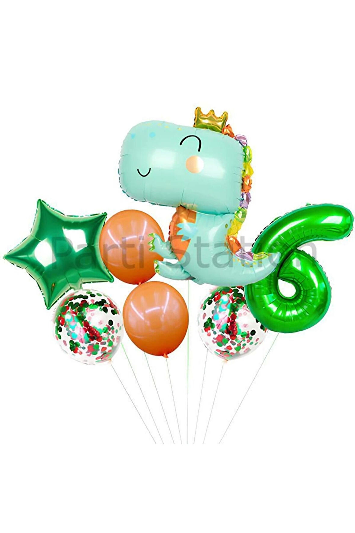 Sevimli Dinozor Konsept Yeşil  5 Yaş Balon Set Jurassic Dinozor Tema Doğum Günü Folyo Balon Set