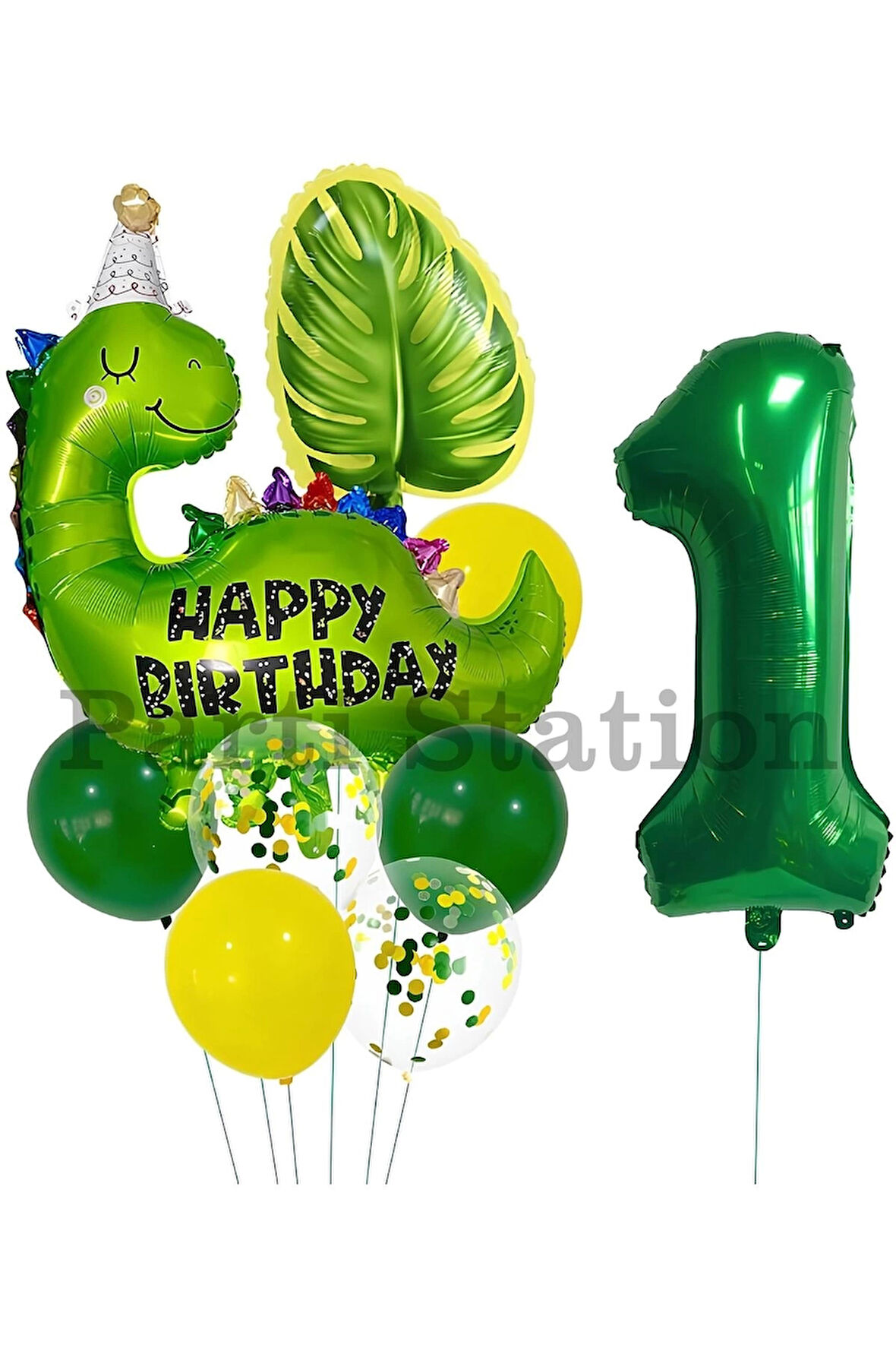 Yeşil Dinozor Konsept 8 Yaş Balon Set Jurassic Dinozor Tema Doğum Günü Folyo Balon Set