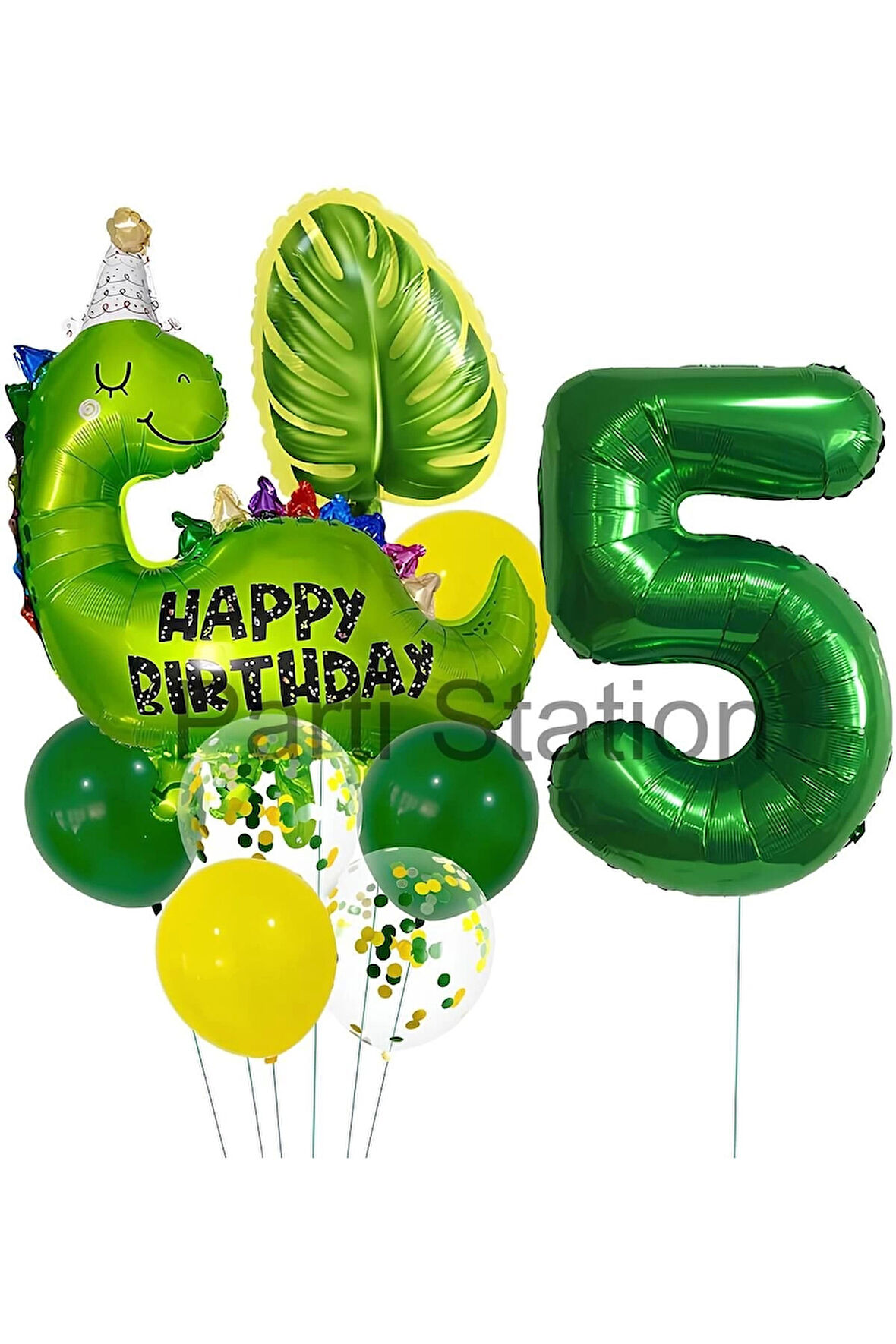 Yeşil Dinozor Konsept 8 Yaş Balon Set Jurassic Dinozor Tema Doğum Günü Folyo Balon Set