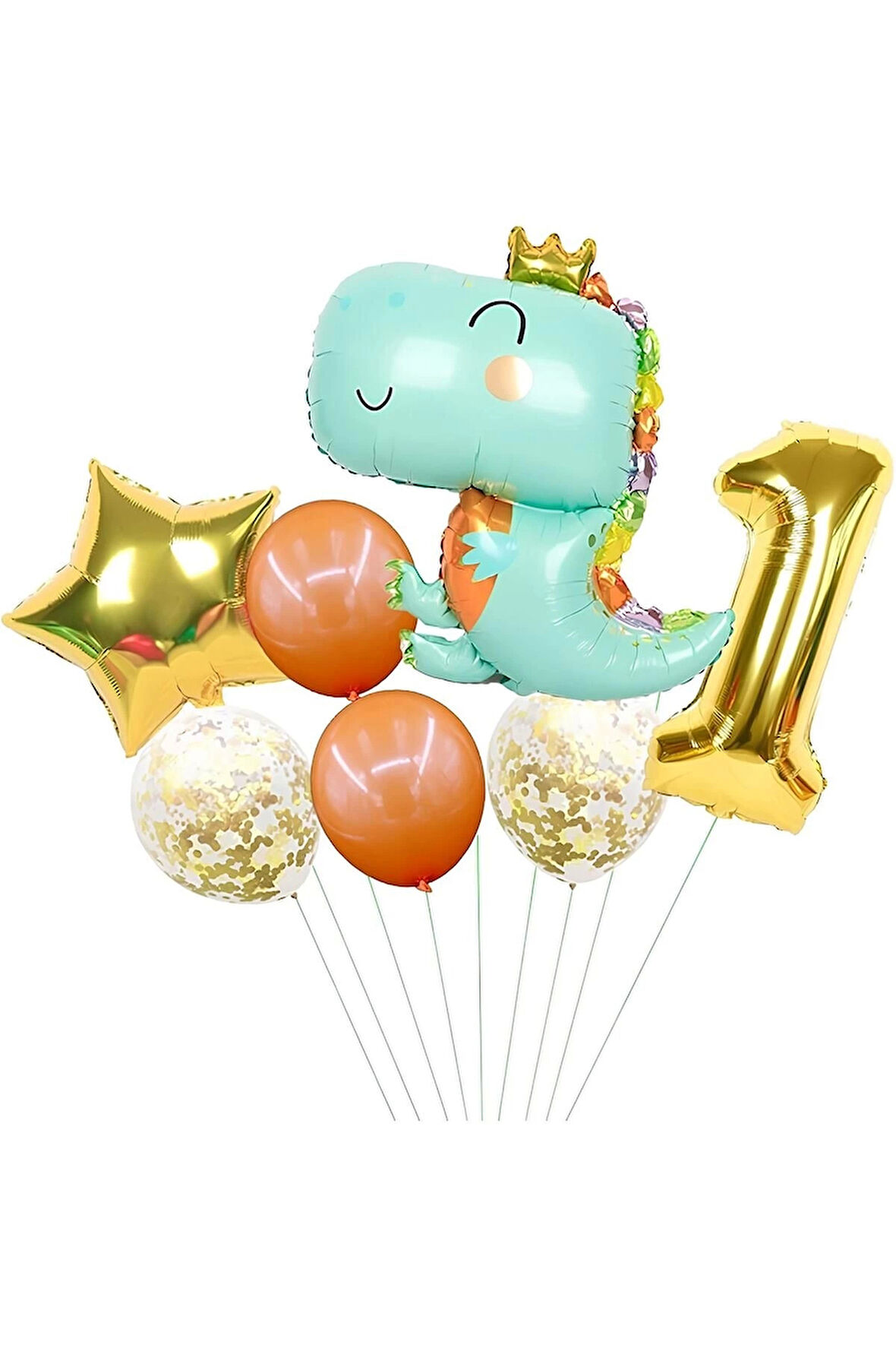 Sevimli Yeşil Dinozor Konsept 2 Yaş Balon Set Jurassic Dinozor Tema Doğum Günü Folyo Balon Set