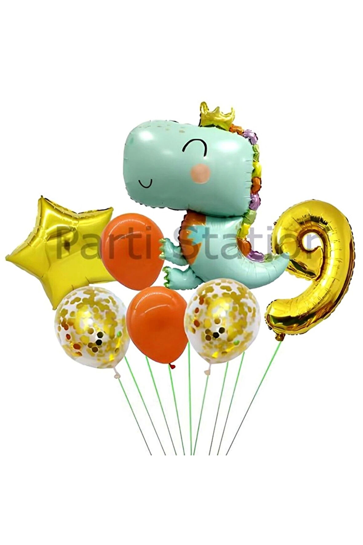 Sevimli Yeşil Dinozor Konsept 2 Yaş Balon Set Jurassic Dinozor Tema Doğum Günü Folyo Balon Set