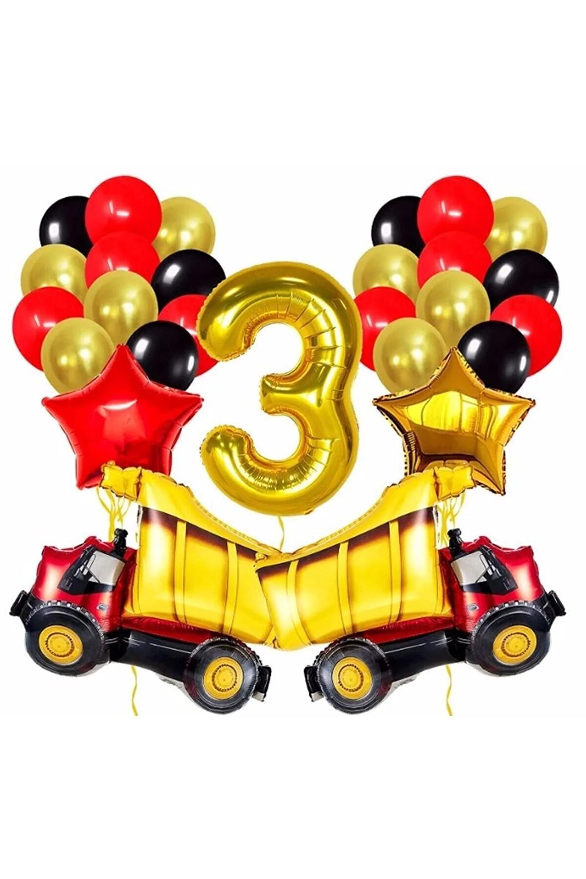 Kamyon 3 Yaş Inşaat Balon Set Yıldız Balon Folyo Set Konsept Doğum Günü Set Yaş Balon Set