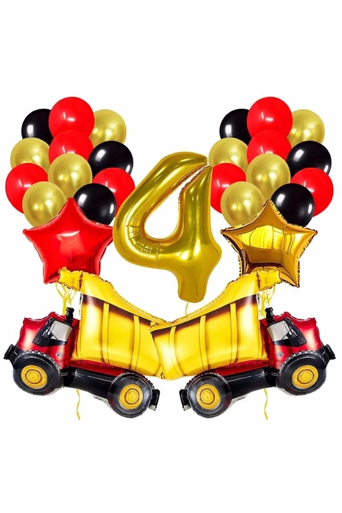 Kamyon 4 Yaş Balon Set Yıldız Balon Folyo Set Konsept Doğum Günü Set Yaş Balon Set