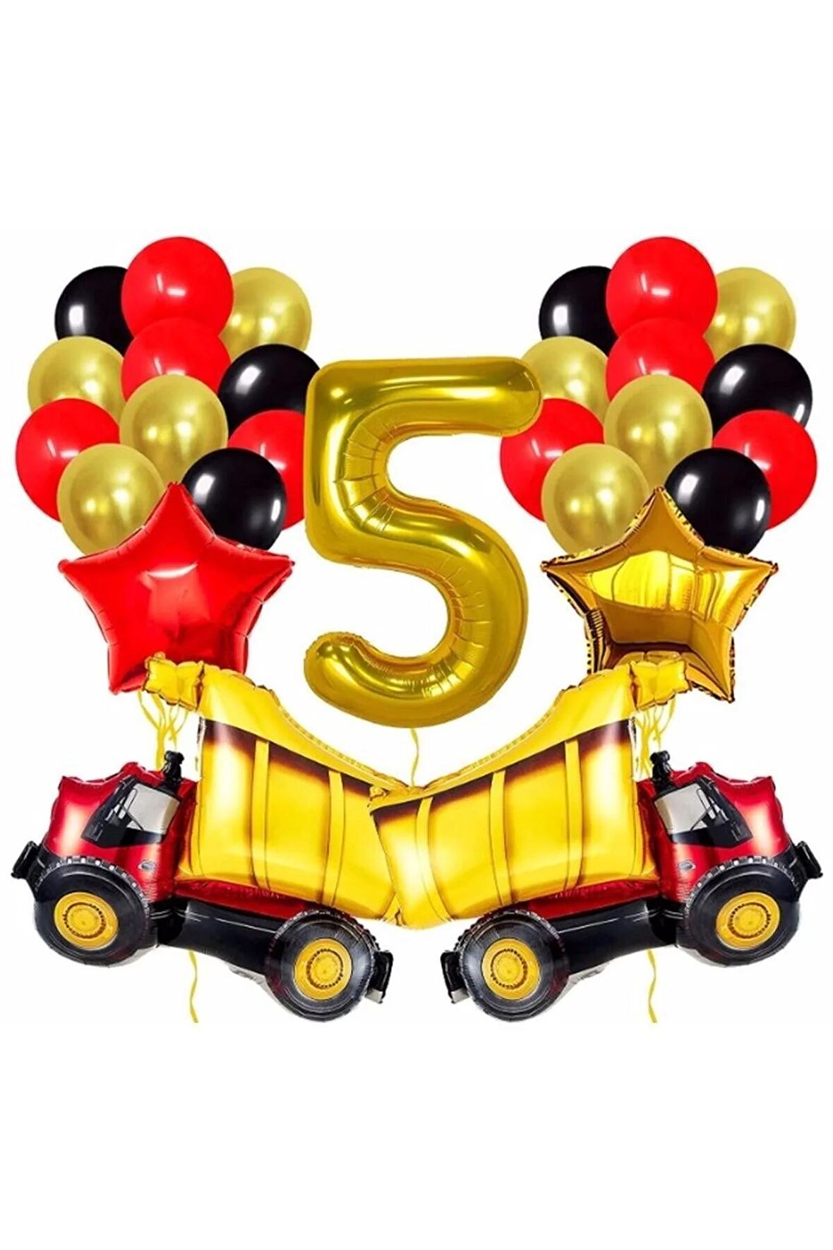 Kamyon 5 Yaş Balon Set Yıldız Balon Folyo Set Konsept Doğum Günü Set Yaş Balon Set