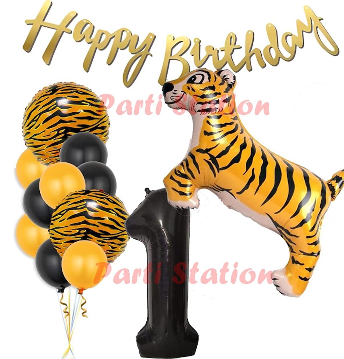 Safari Konsept Kaplan 1 Yaş Balon Seti Kaplan Parti Konsept Doğum Günü Balon Set Jungle Kaplan Balon