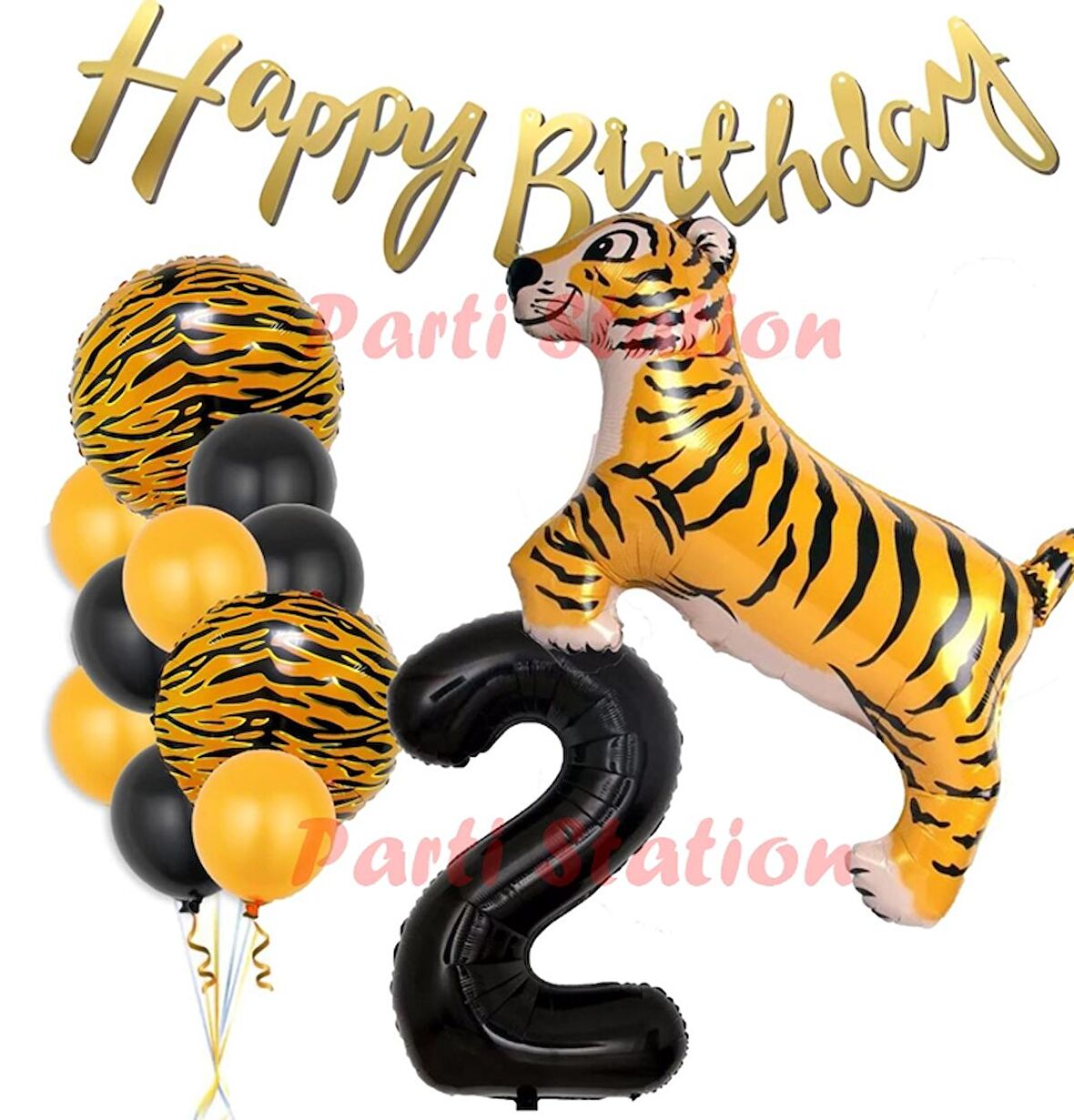 Safari Konsept Kaplan 2 Yaş Balon Seti Kaplan Parti Konsept Doğum Günü Balon Set Jungle Kaplan Balon