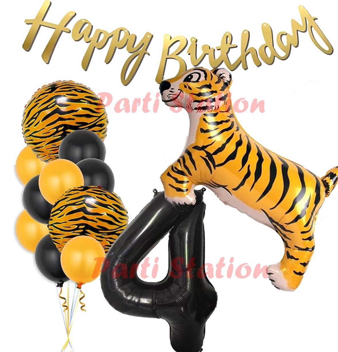 Safari Konsept Kaplan 4 Yaş Balon Seti Kaplan Parti Konsept Doğum Günü Balon Set Jungle Kaplan Balon