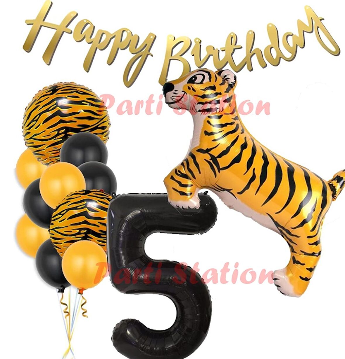 Safari Konsept Kaplan 5 Yaş Balon Seti Kaplan Parti Konsept Doğum Günü Balon Set Jungle Kaplan Balon