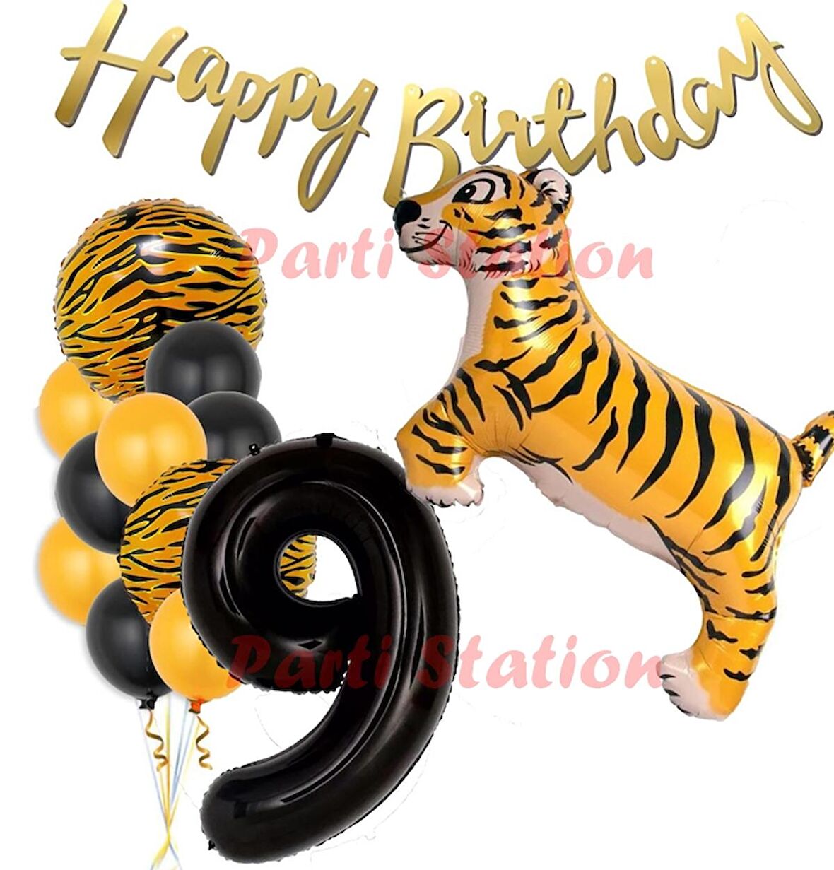 Safari Konsept Kaplan 9 Yaş Balon Seti Kaplan Parti Konsept Doğum Günü Balon Set Jungle Kaplan Balon