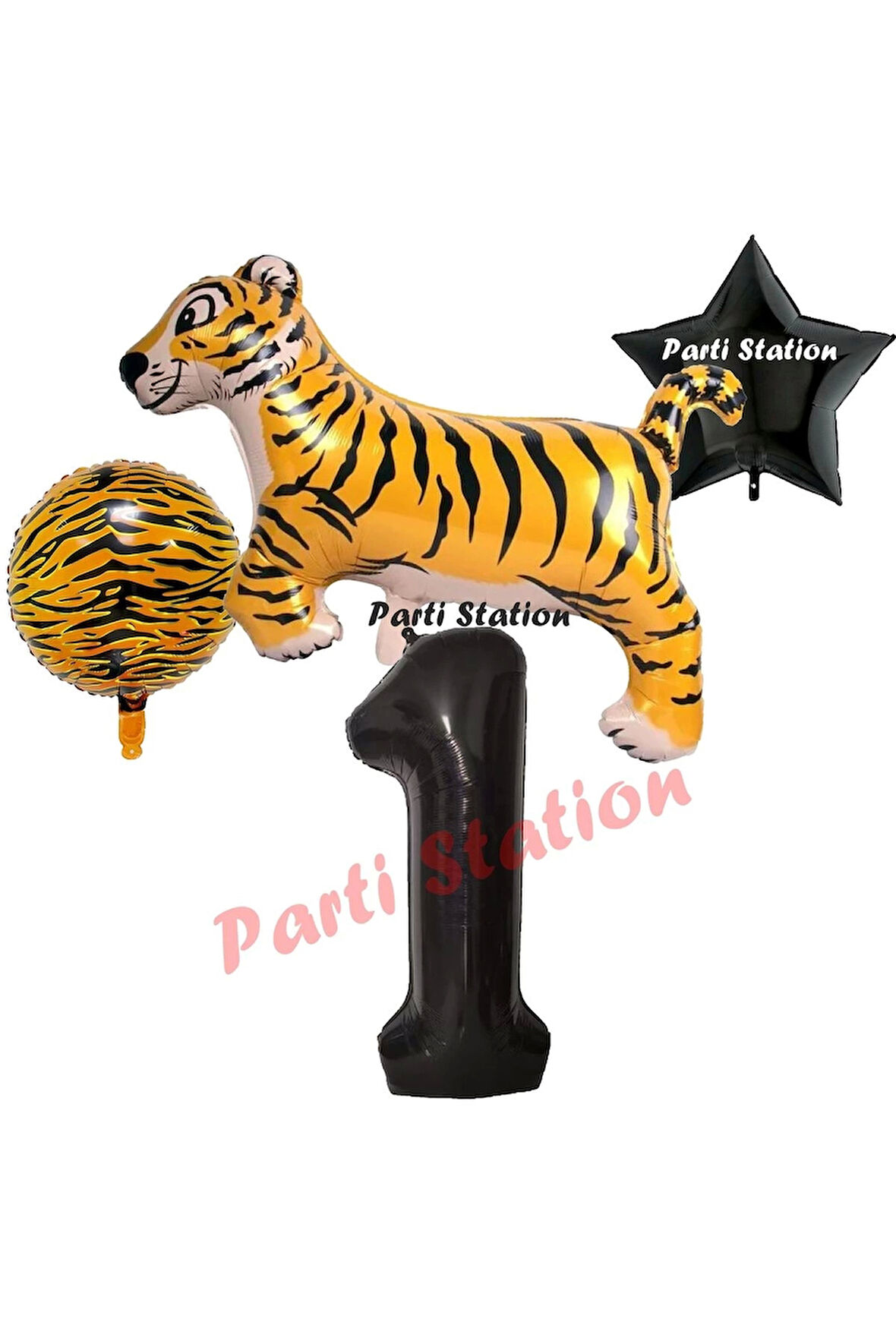 Safari Kaplan Balon 4 Yaş Balon Set Kaplan Balon ve Siyah Rakam Balon Demeti Doğum Günü Seti