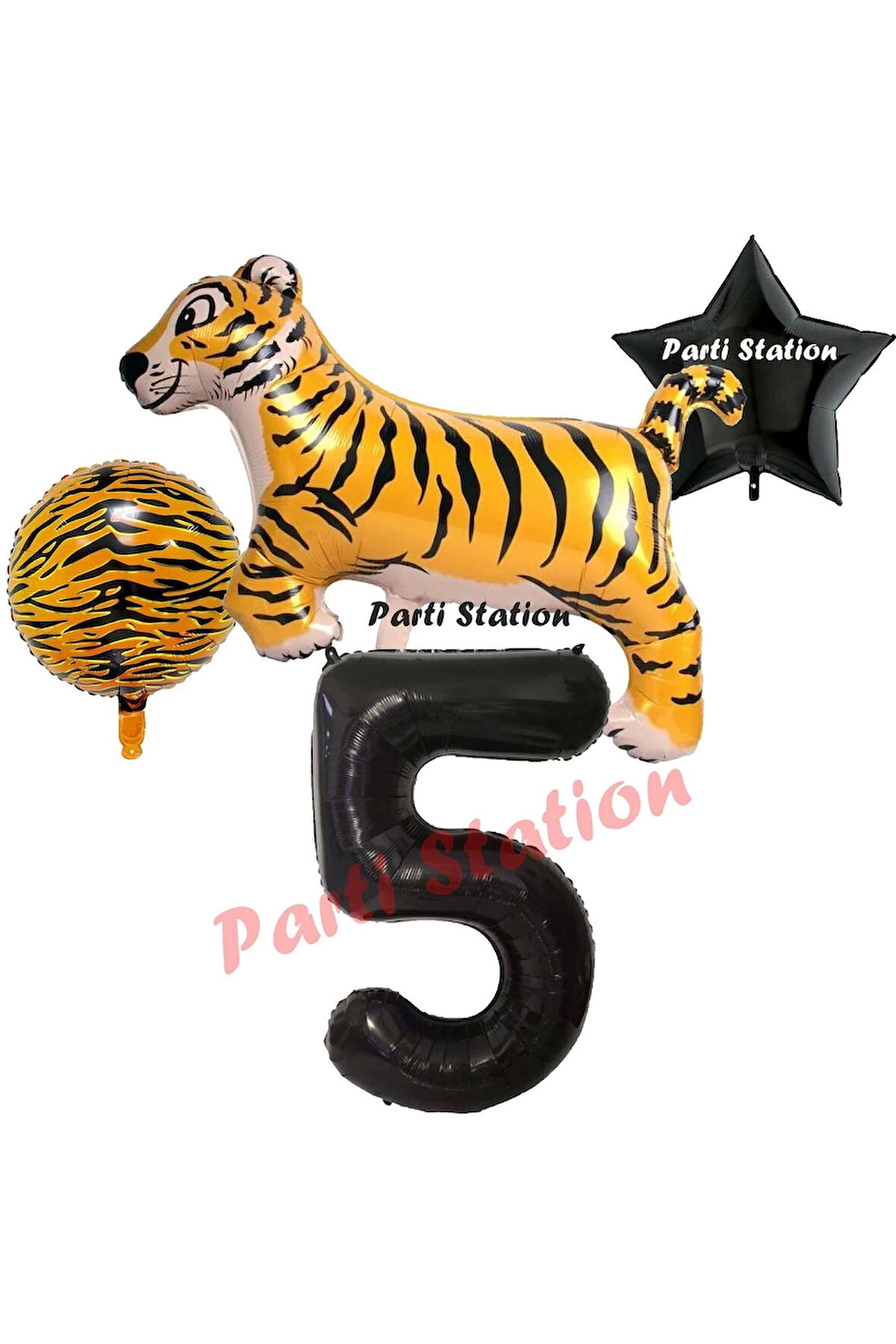 Safari Kaplan Balon 4 Yaş Balon Set Kaplan Balon ve Siyah Rakam Balon Demeti Doğum Günü Seti
