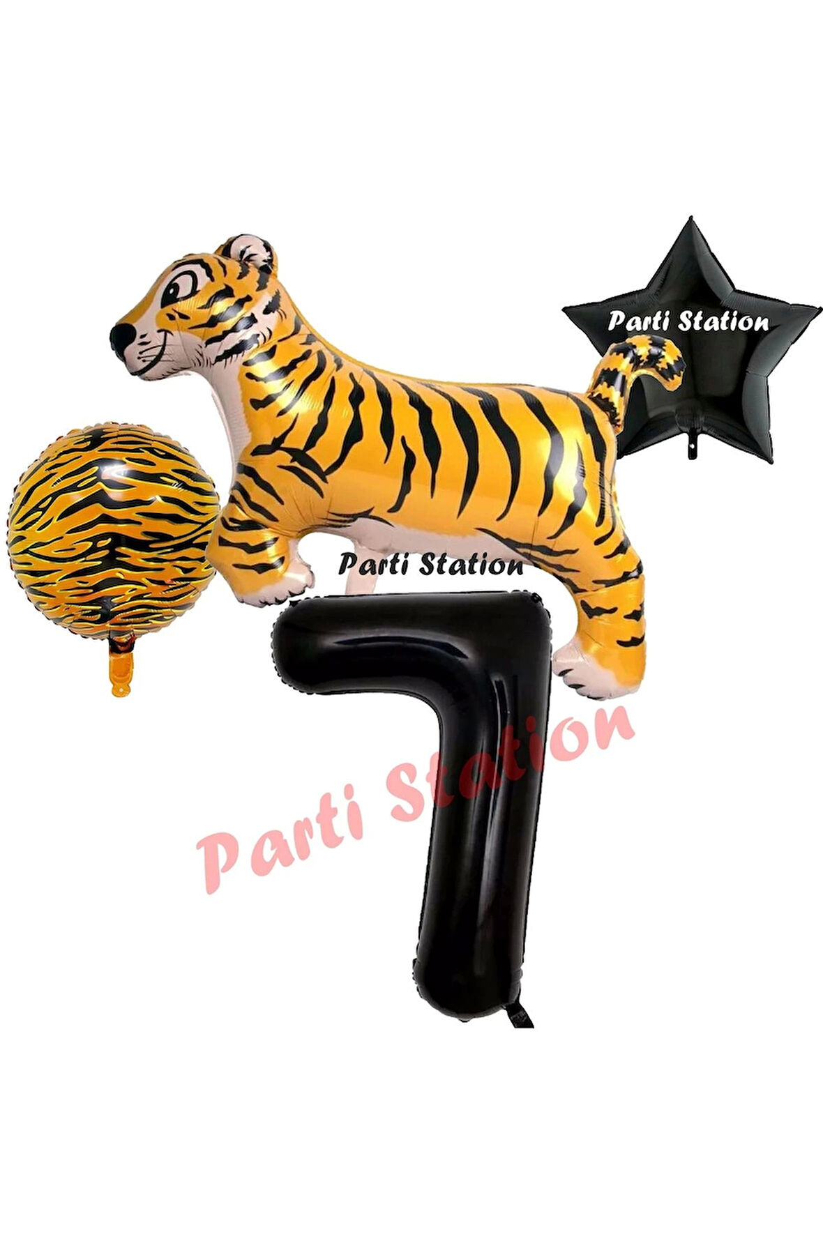 Safari Kaplan Balon 4 Yaş Balon Set Kaplan Balon ve Siyah Rakam Balon Demeti Doğum Günü Seti