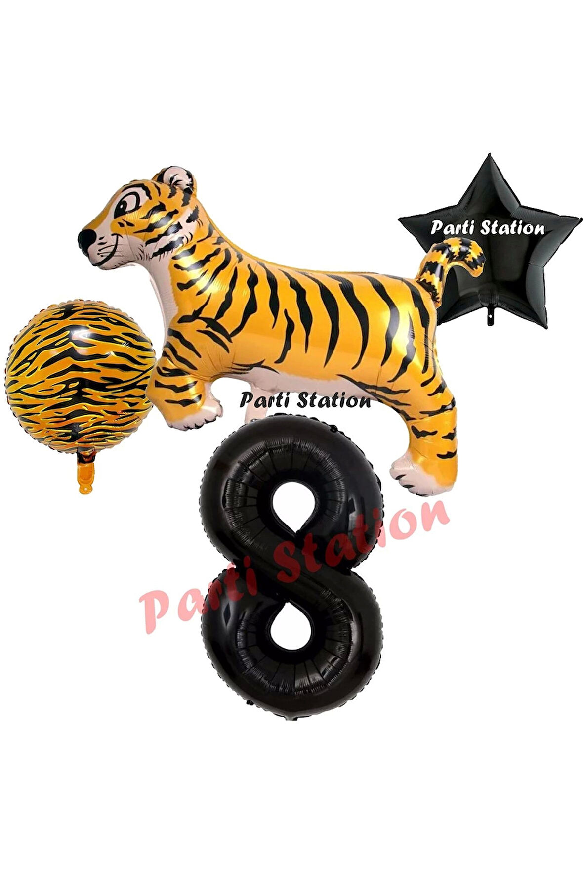 Safari Kaplan Balon 4 Yaş Balon Set Kaplan Balon ve Siyah Rakam Balon Demeti Doğum Günü Seti