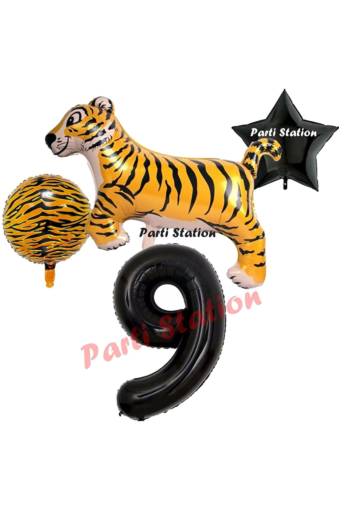 Safari Kaplan Balon 4 Yaş Balon Set Kaplan Balon ve Siyah Rakam Balon Demeti Doğum Günü Seti