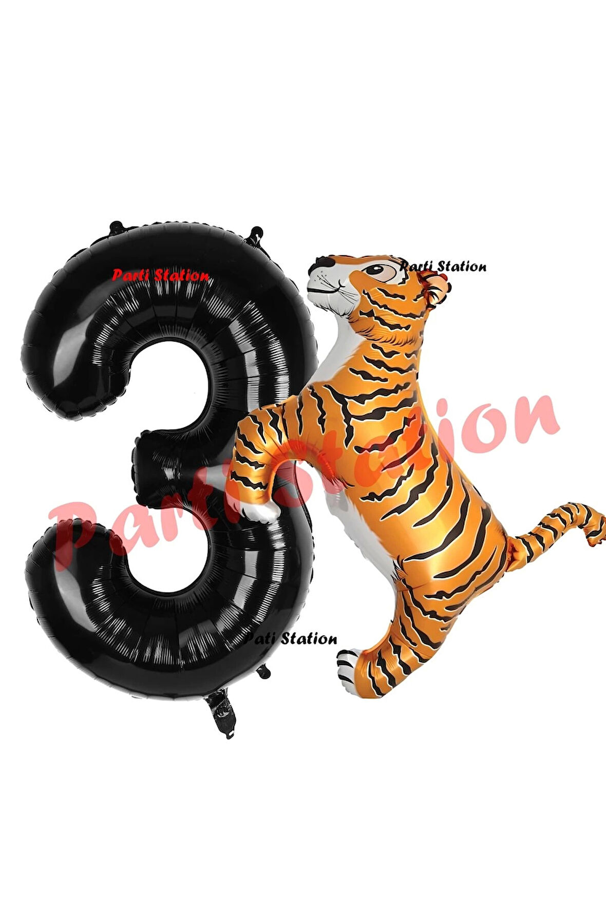 Safari Kaplan Balon 8 Yaş Balon Set Kaplan Balon ve Siyah Rakam Balon Doğum Günü Seti