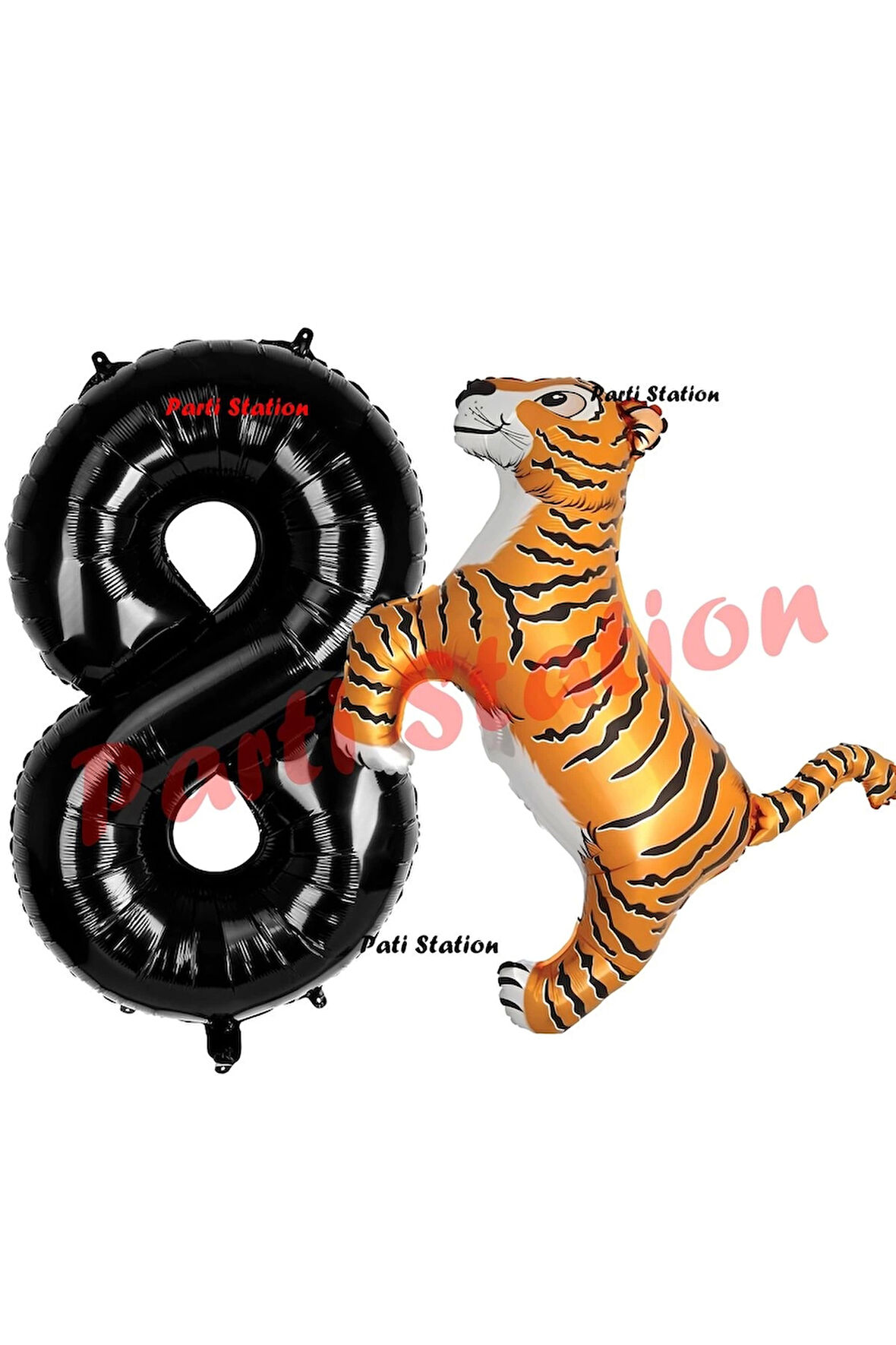 Safari Kaplan Balon 8 Yaş Balon Set Kaplan Balon ve Siyah Rakam Balon Doğum Günü Seti