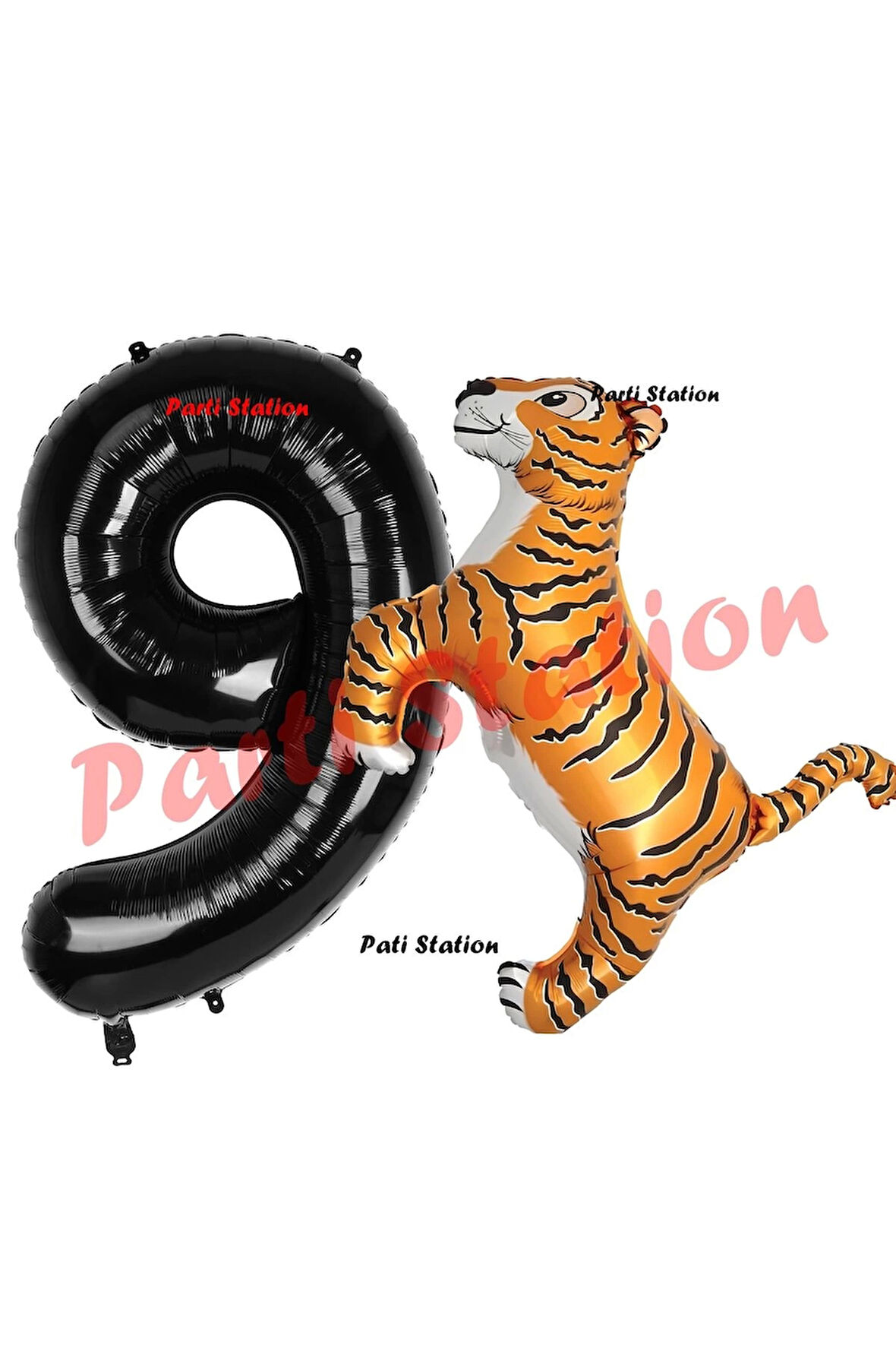 Safari Kaplan Balon 8 Yaş Balon Set Kaplan Balon ve Siyah Rakam Balon Doğum Günü Seti