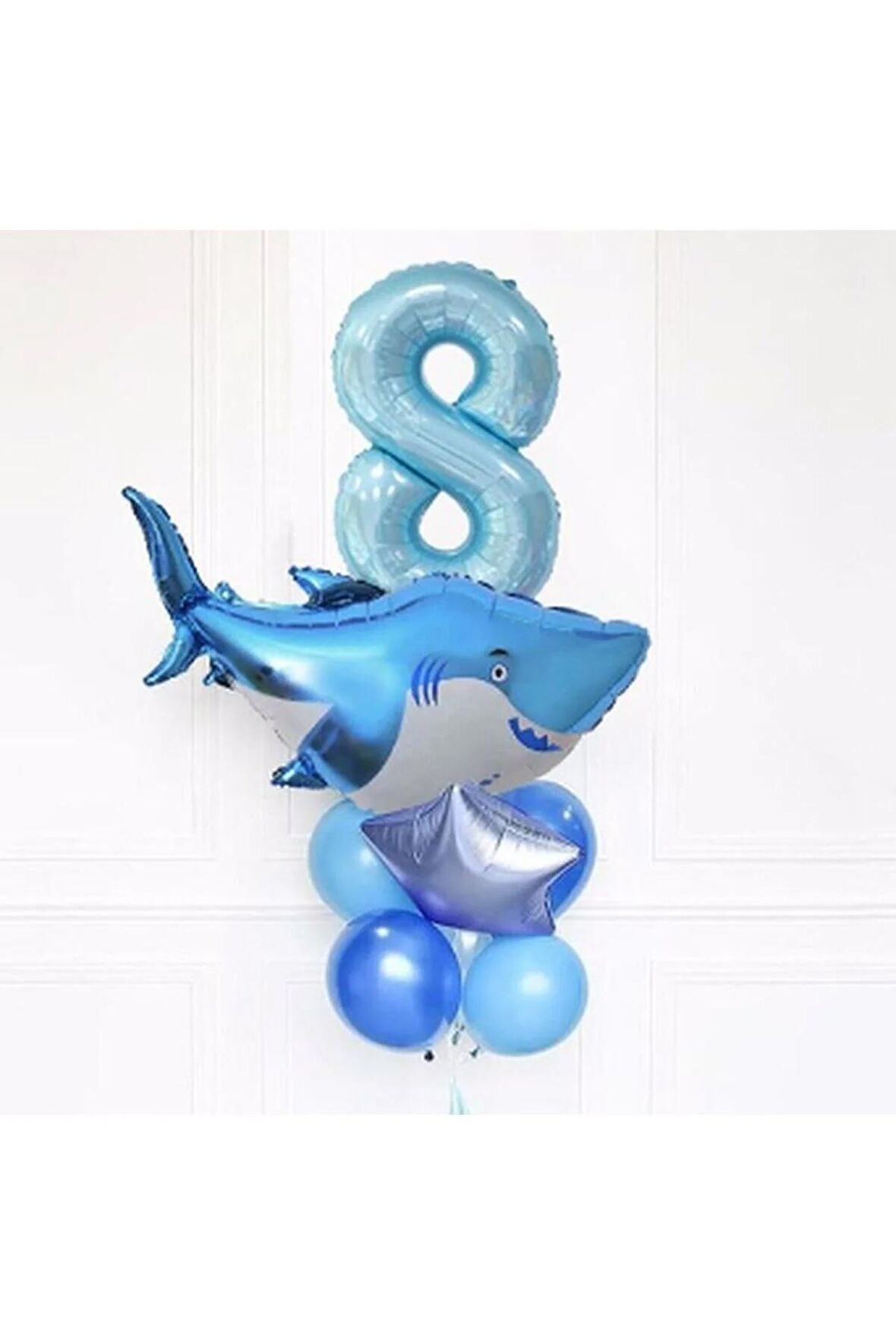 Köpekbalığı 8 Yaş Balon Set Yıldız Balon Folyo Set Köpekbalığı Konsept Doğum Günü Set Yaş Balon Set