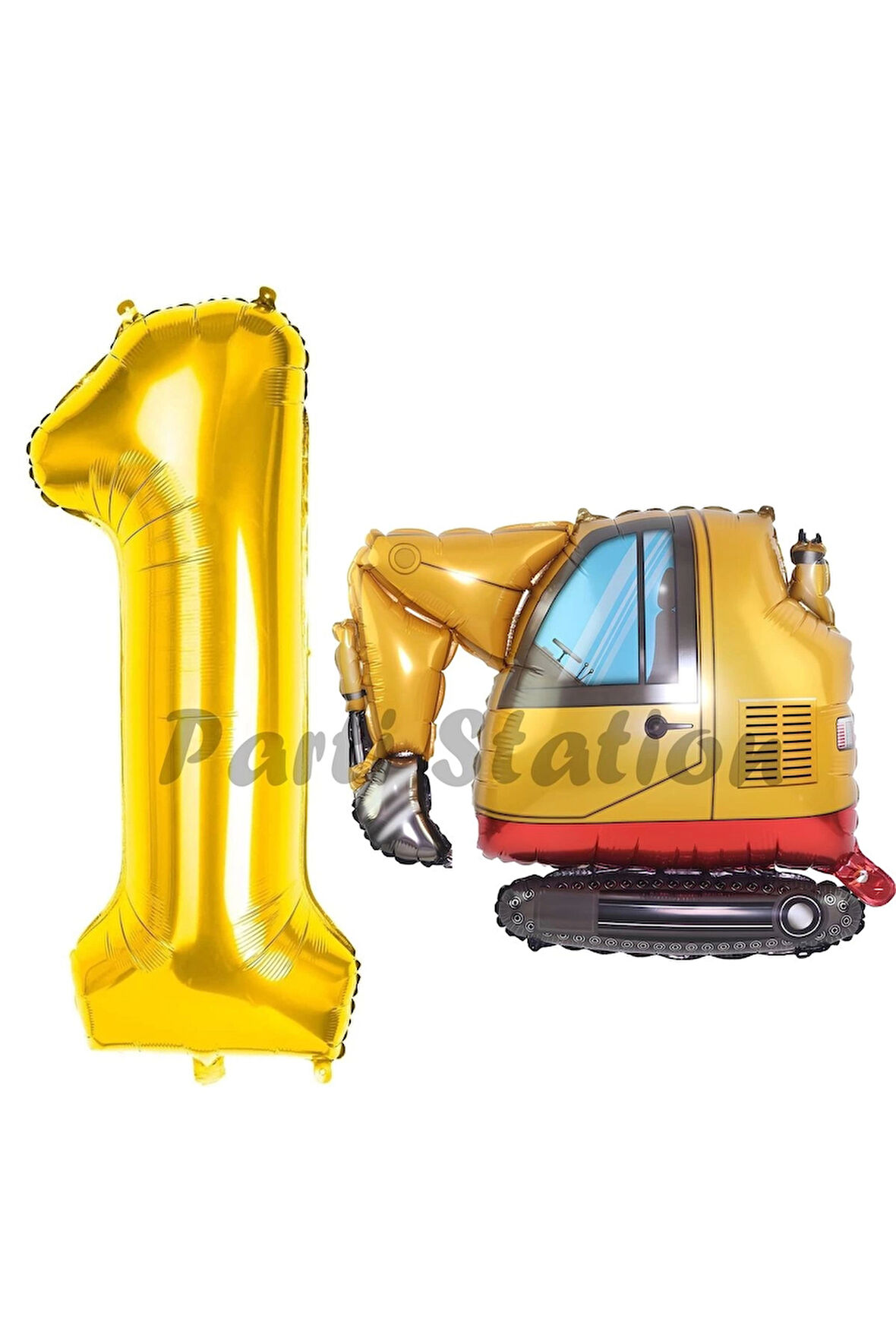 İnşaat Kepçe Kamyon Balon 1 Yaş Doğum Günü Balon Set İş Makineleri Konsept Ve Gold Rakam Balon
