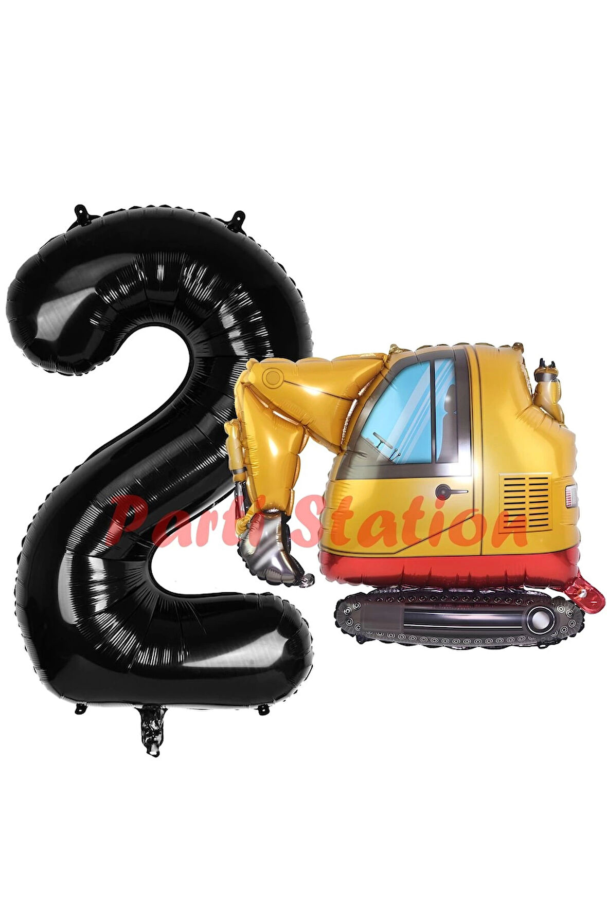 İnşaat Kepçe Kamyon Balon 2 Yaş Doğum Günü Balon Set İş Makineleri Konsept Ve Siyah Rakam Balon