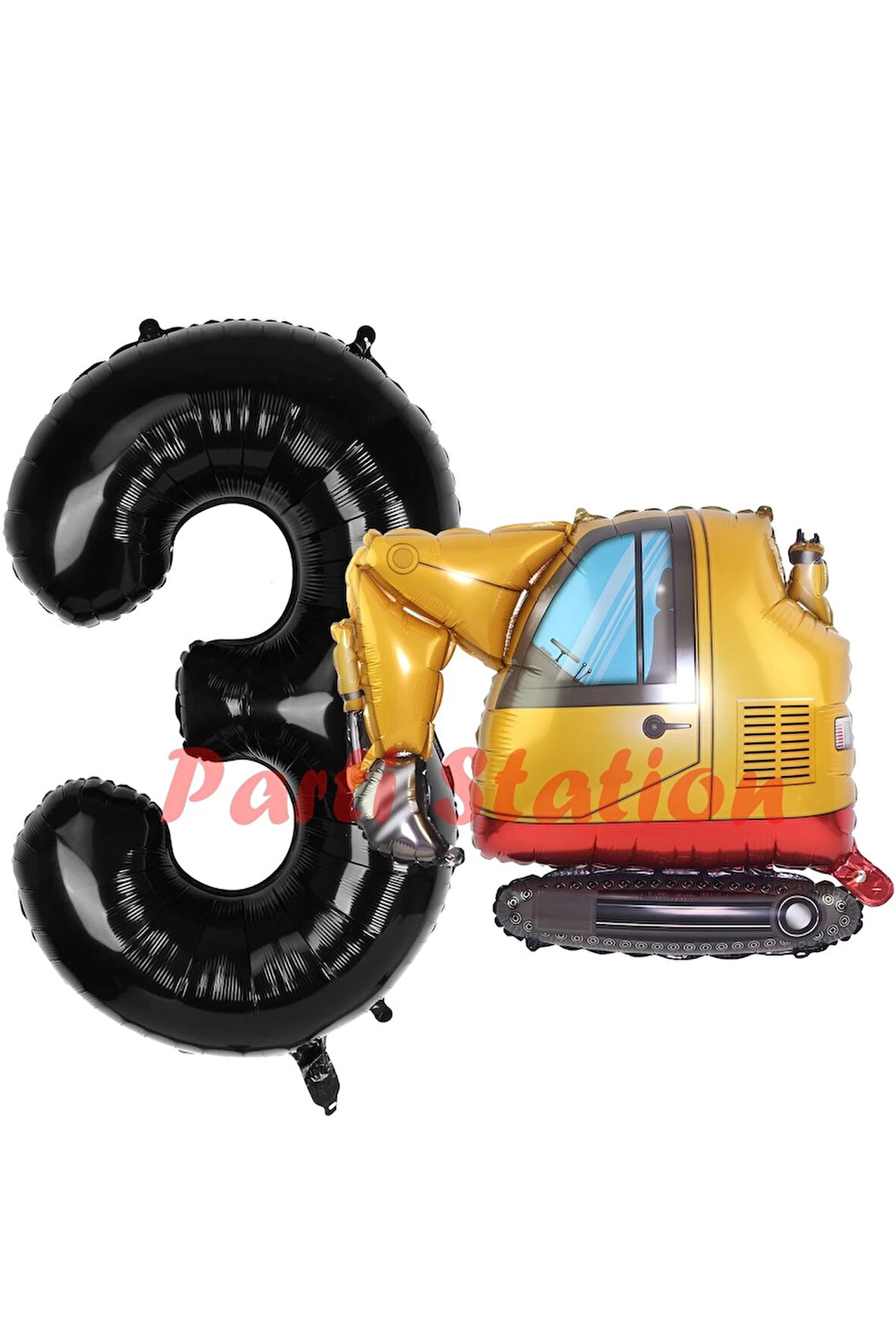 İnşaat Kepçe Kamyon Balon 2 Yaş Doğum Günü Balon Set İş Makineleri Konsept Ve Siyah Rakam Balon
