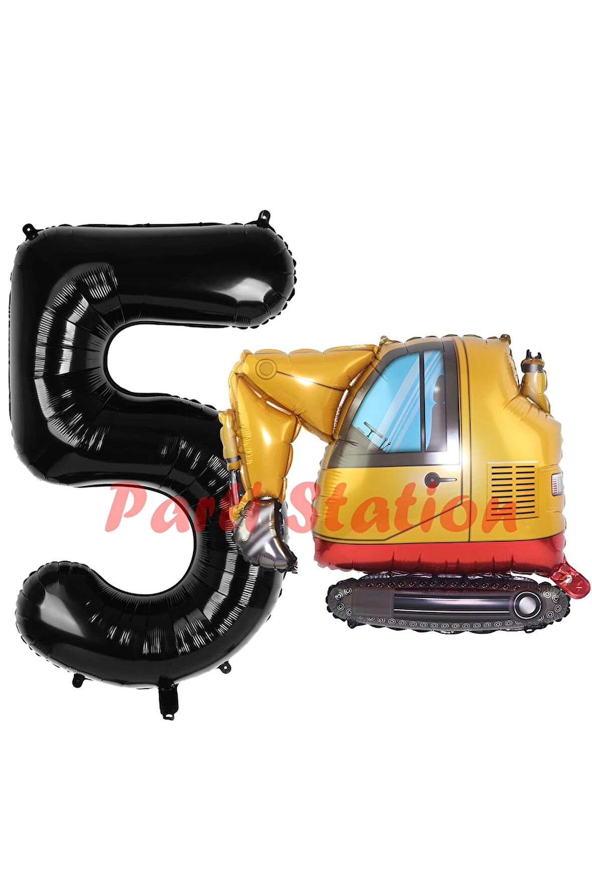 İnşaat Kepçe Kamyon Balon 2 Yaş Doğum Günü Balon Set İş Makineleri Konsept Ve Siyah Rakam Balon