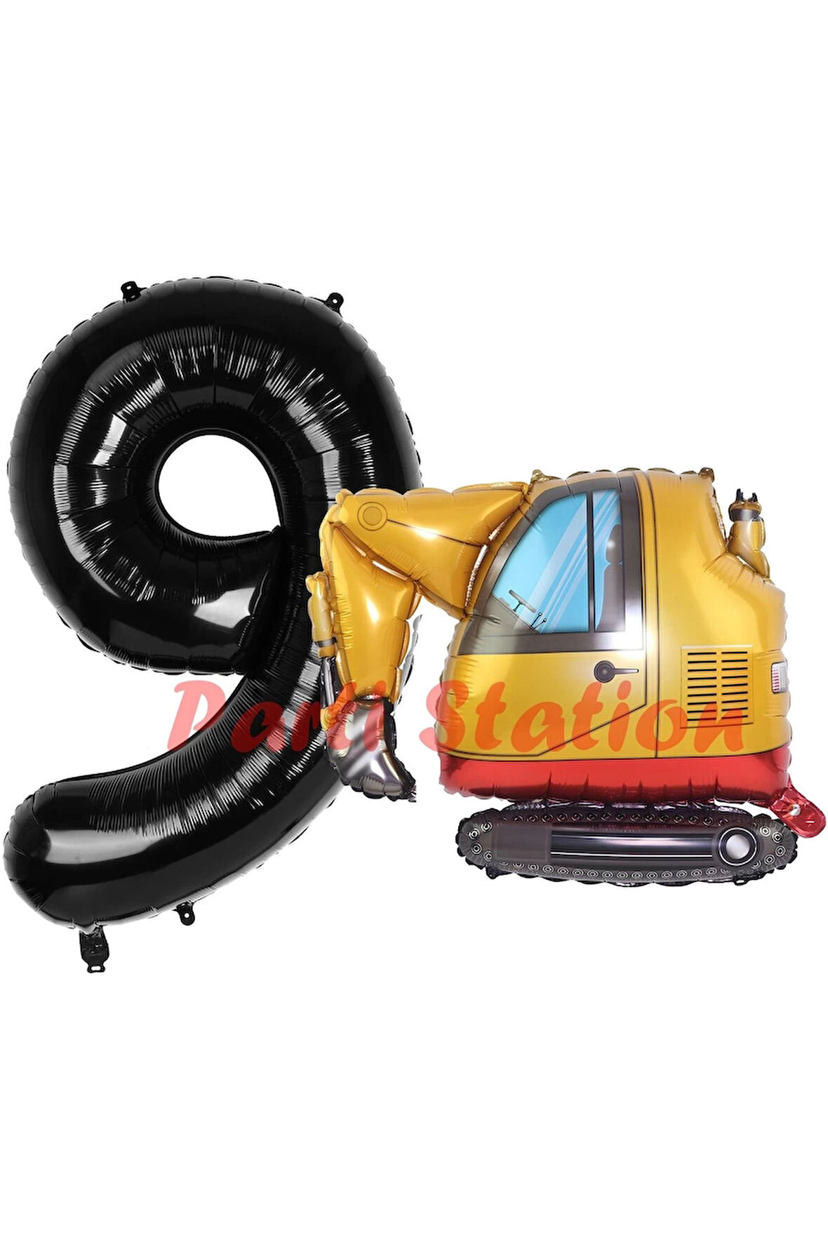 İnşaat Kepçe Kamyon Balon 2 Yaş Doğum Günü Balon Set İş Makineleri Konsept Ve Siyah Rakam Balon