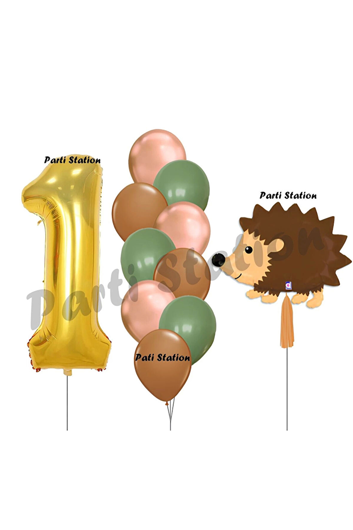 Woodland Kirpi Balon 1 Yaş Balon Set Kirpi Balon ve Gold Rakam Balon Demeti Doğum Günü Seti