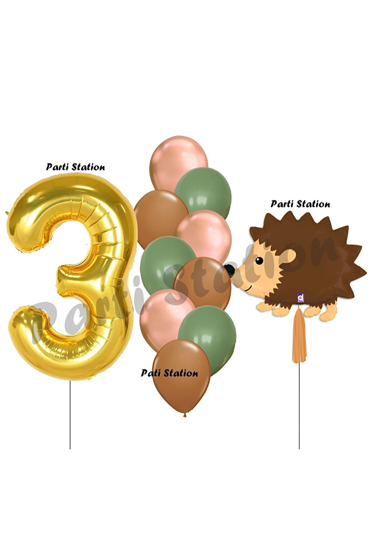 Woodland Kirpi Balon 1 Yaş Balon Set Kirpi Balon ve Gold Rakam Balon Demeti Doğum Günü Seti