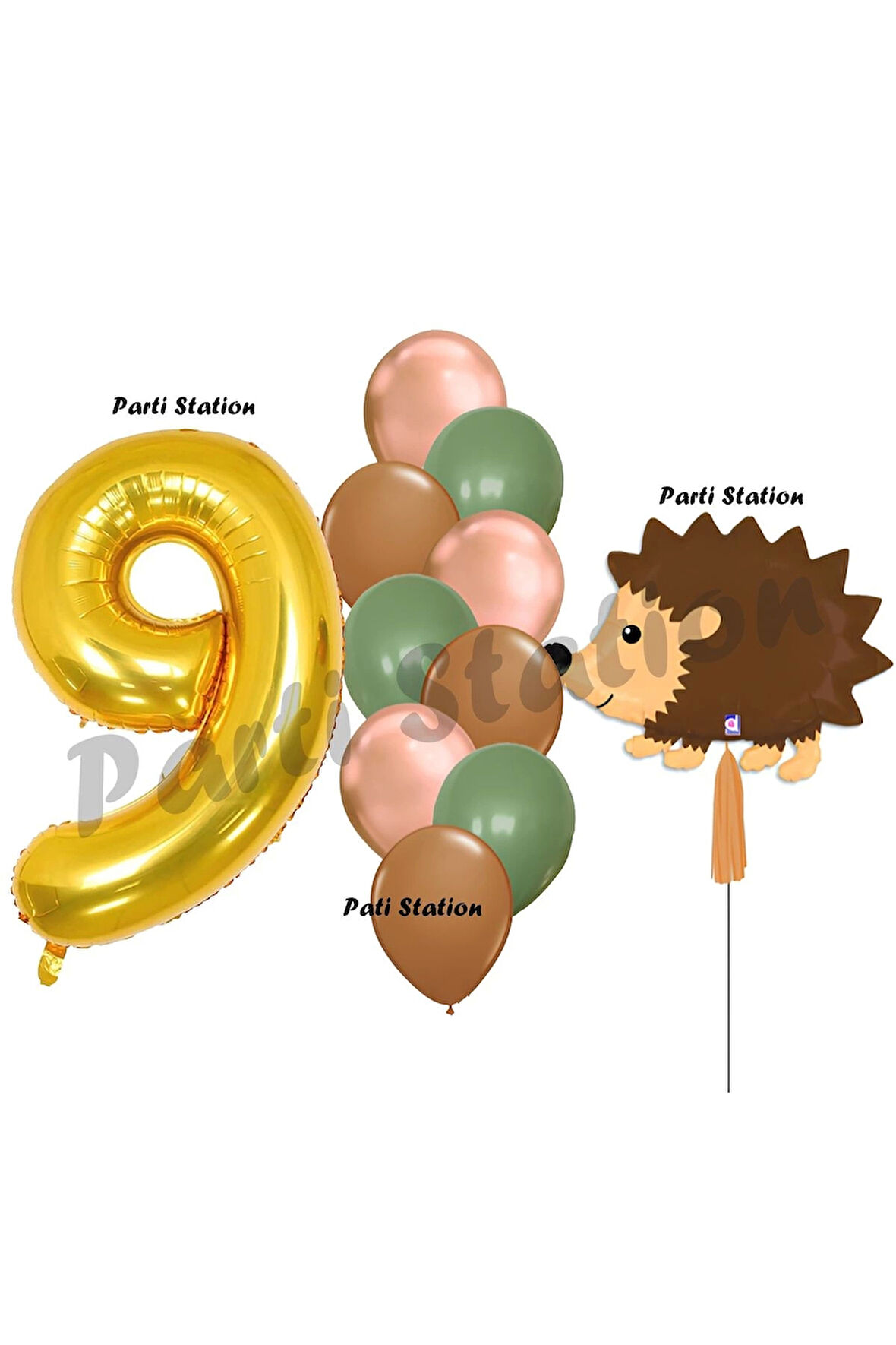 Woodland Kirpi Balon 1 Yaş Balon Set Kirpi Balon ve Gold Rakam Balon Demeti Doğum Günü Seti