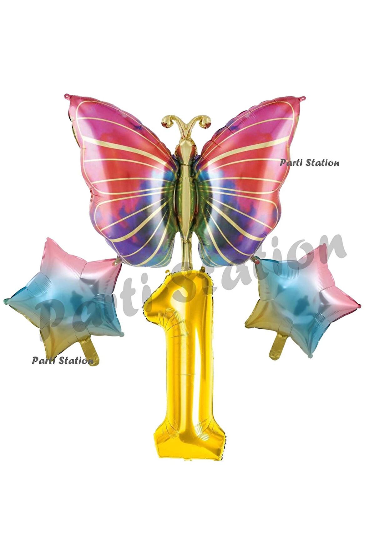 Rengarenk Kelebek Konsept 1 Yaş Doğum Günü Balon Set Butterfly Bahar Tema Doğum Günü Balon