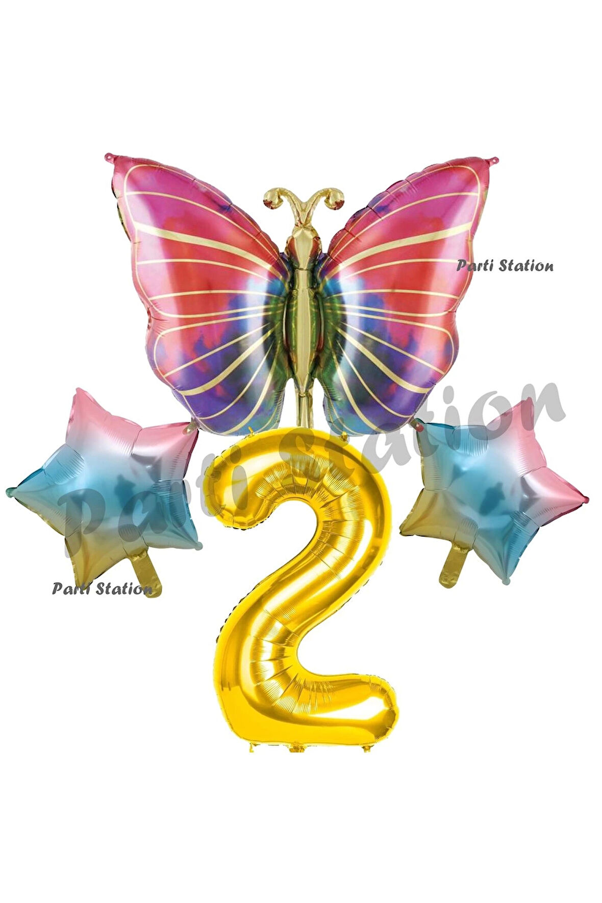 Rengarenk Kelebek Konsept 1 Yaş Doğum Günü Balon Set Butterfly Bahar Tema Doğum Günü Balon