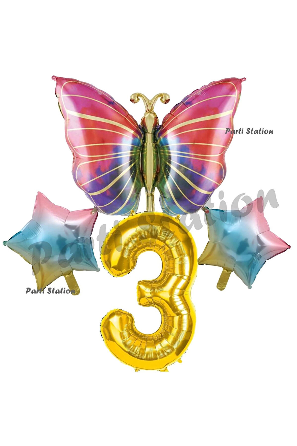 Rengarenk Kelebek Konsept 1 Yaş Doğum Günü Balon Set Butterfly Bahar Tema Doğum Günü Balon