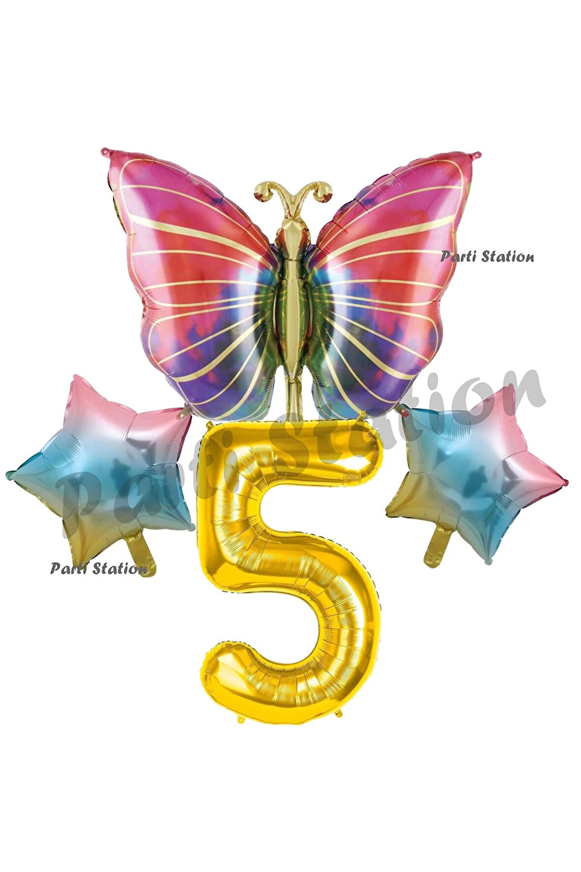 Rengarenk Kelebek Konsept 1 Yaş Doğum Günü Balon Set Butterfly Bahar Tema Doğum Günü Balon